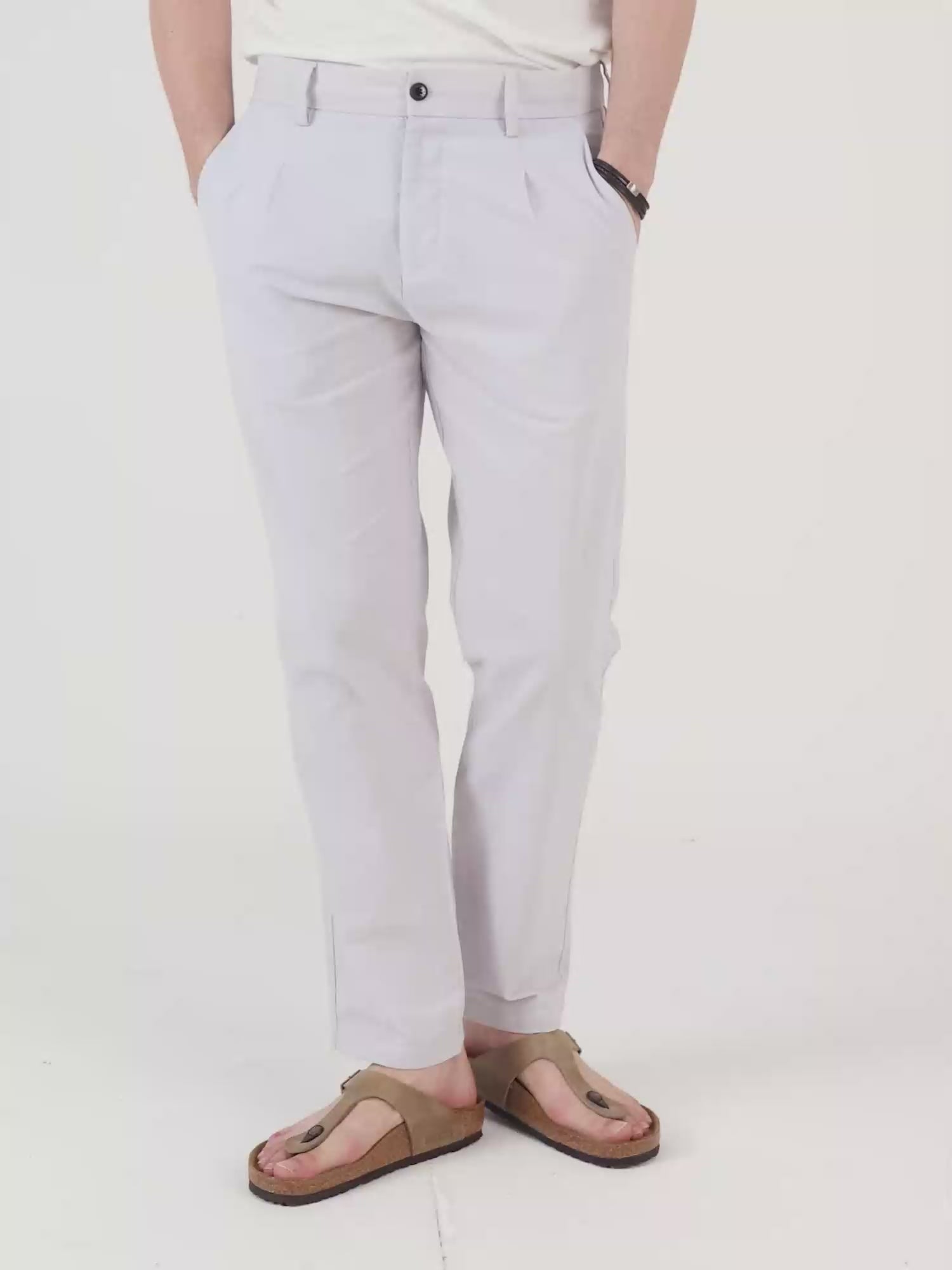 Raw Slub Powder White Pleated Pant for Men