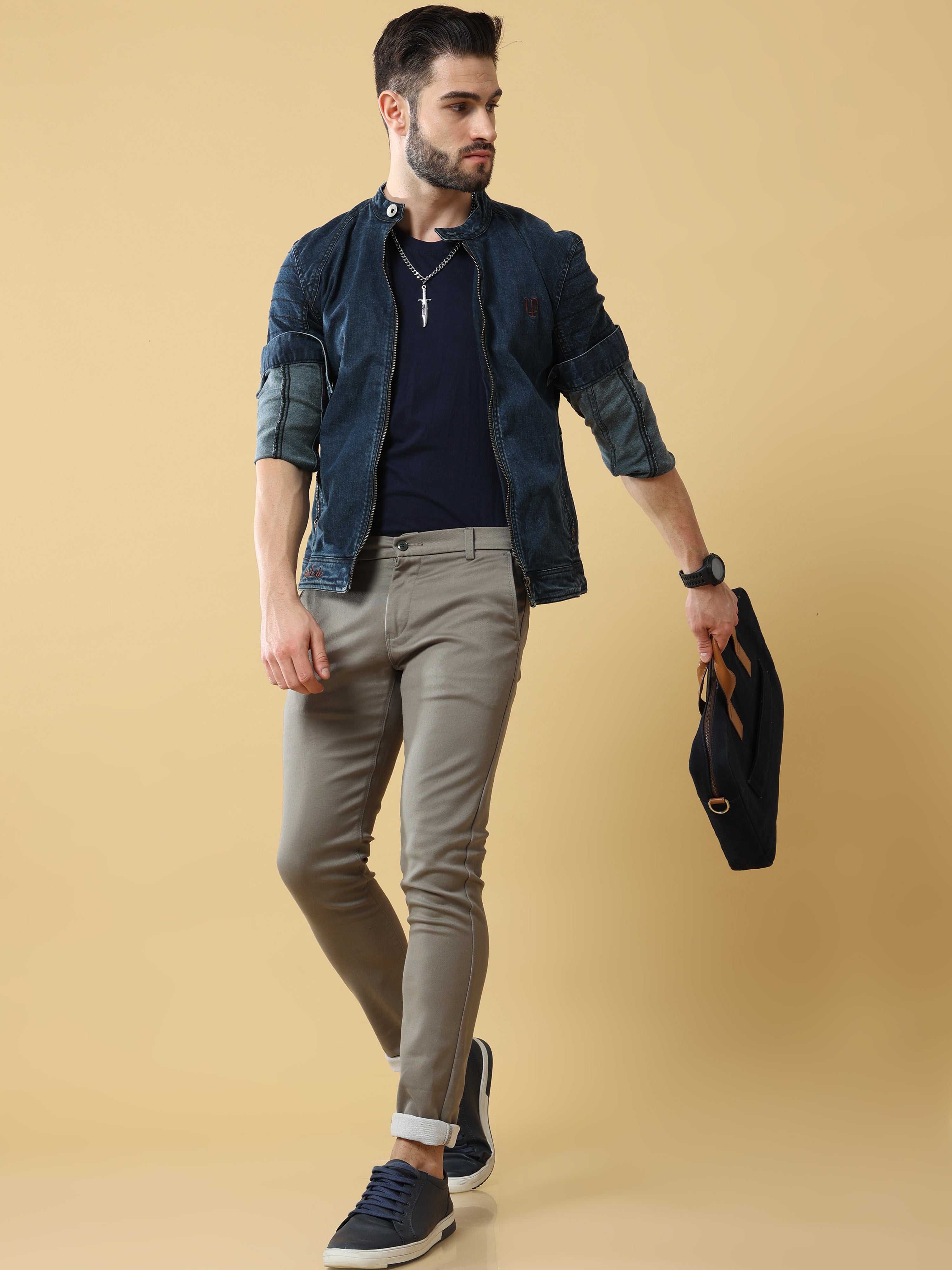 Double Cloth Cotton Sage Green Trouser