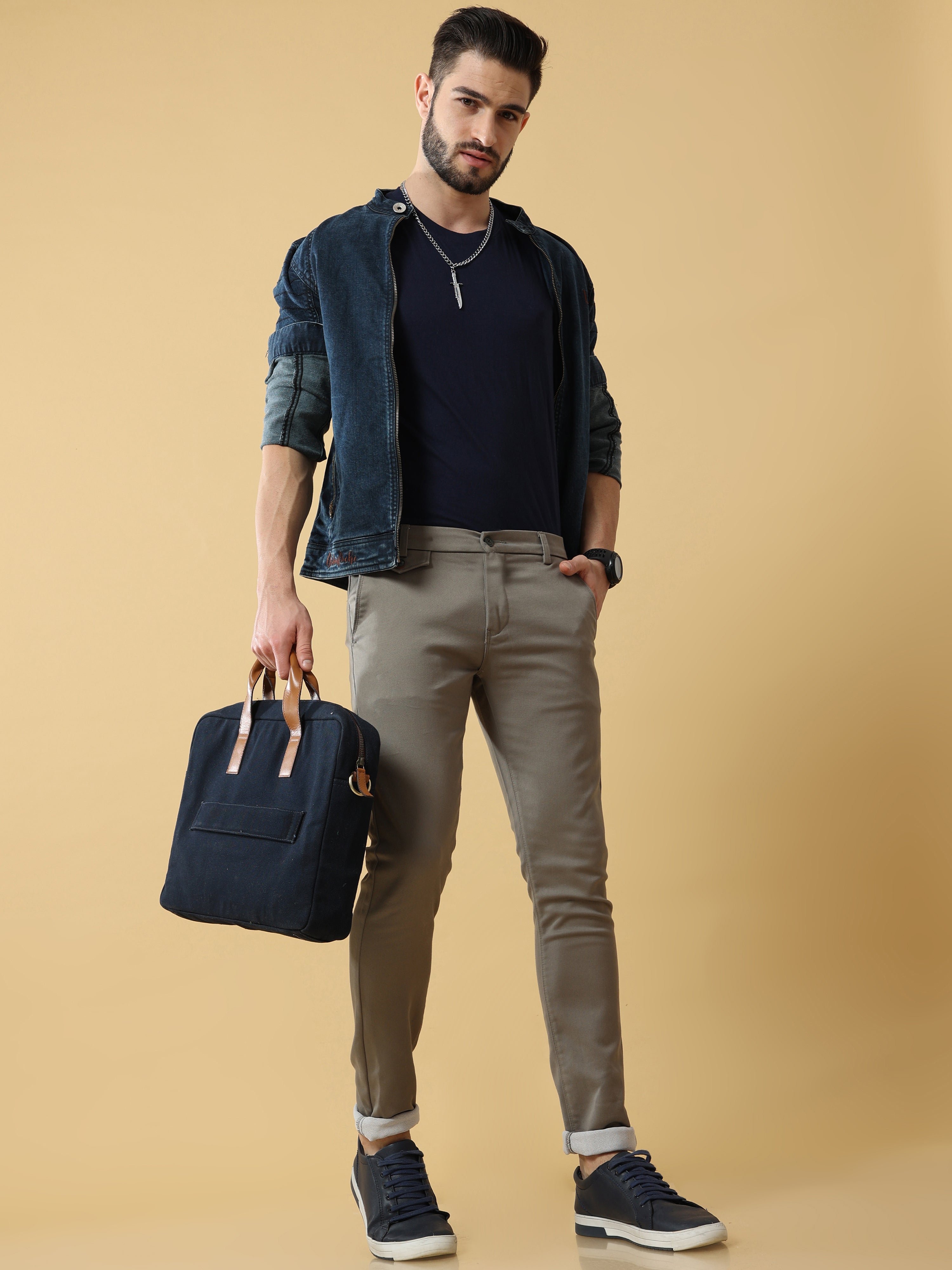 Double Cloth Cotton Sage Green Trouser