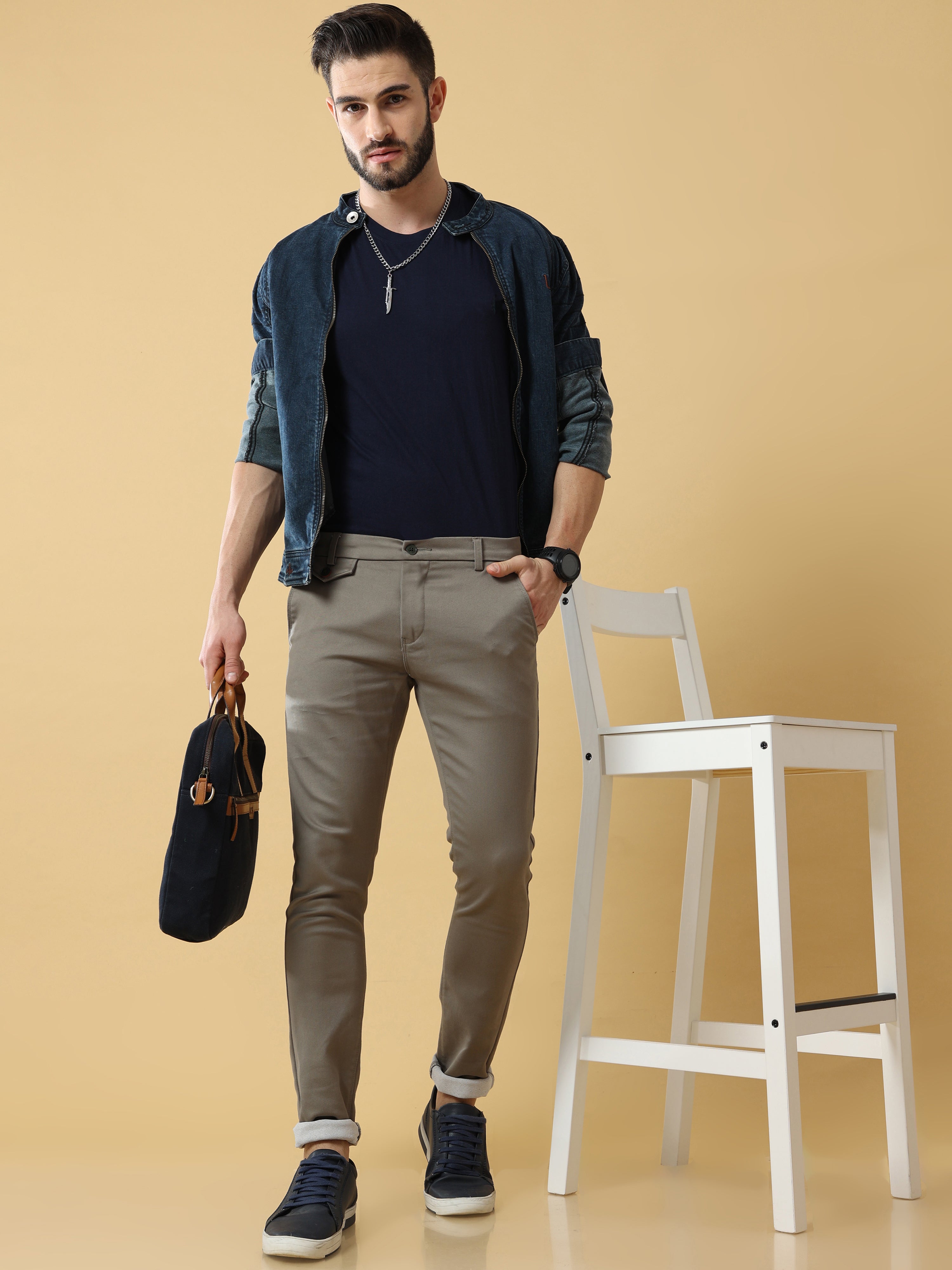 Double Cloth Cotton Sage Green Trouser