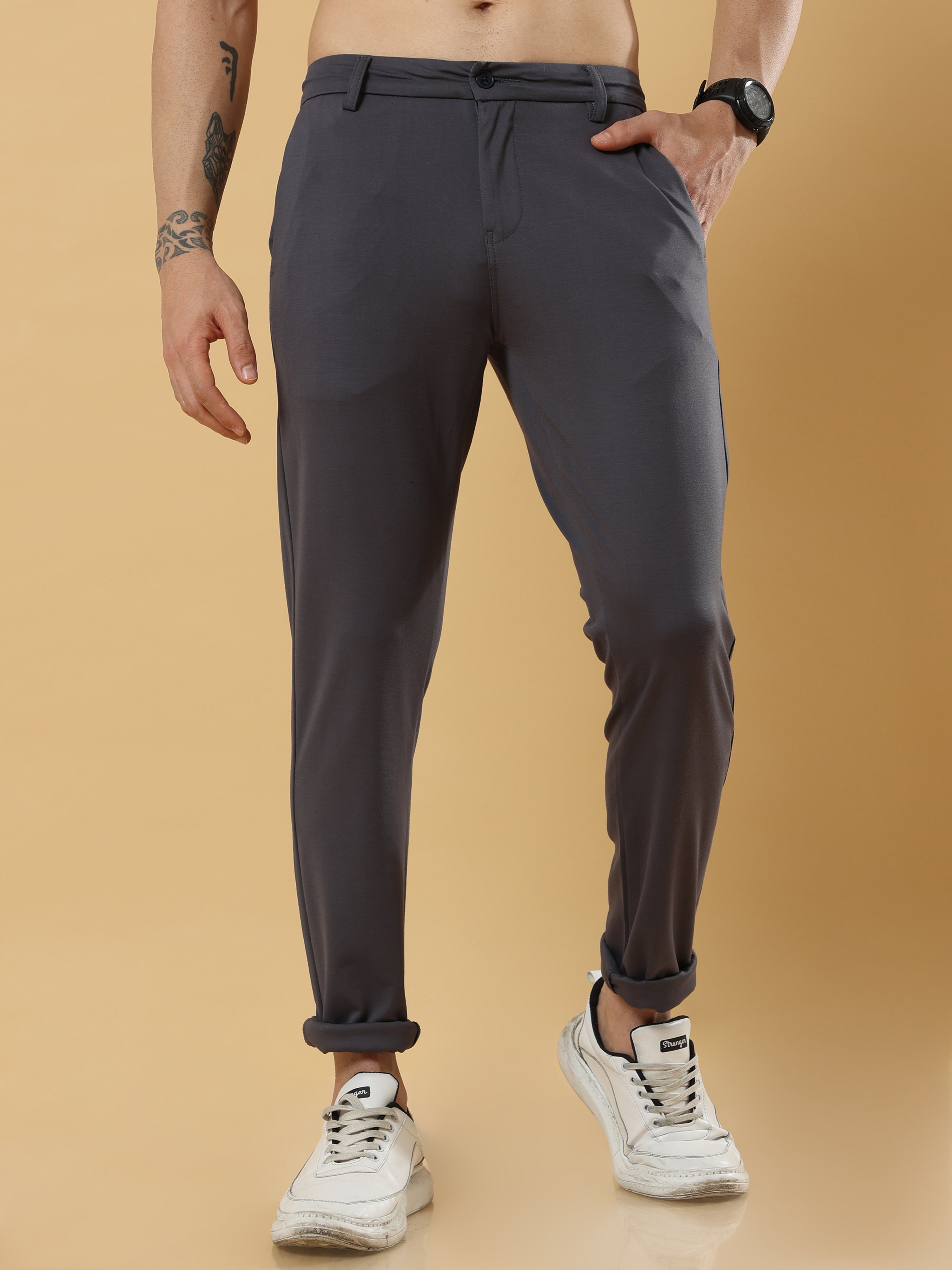 Tencel Stretchable Dark Grey Trousers for Men