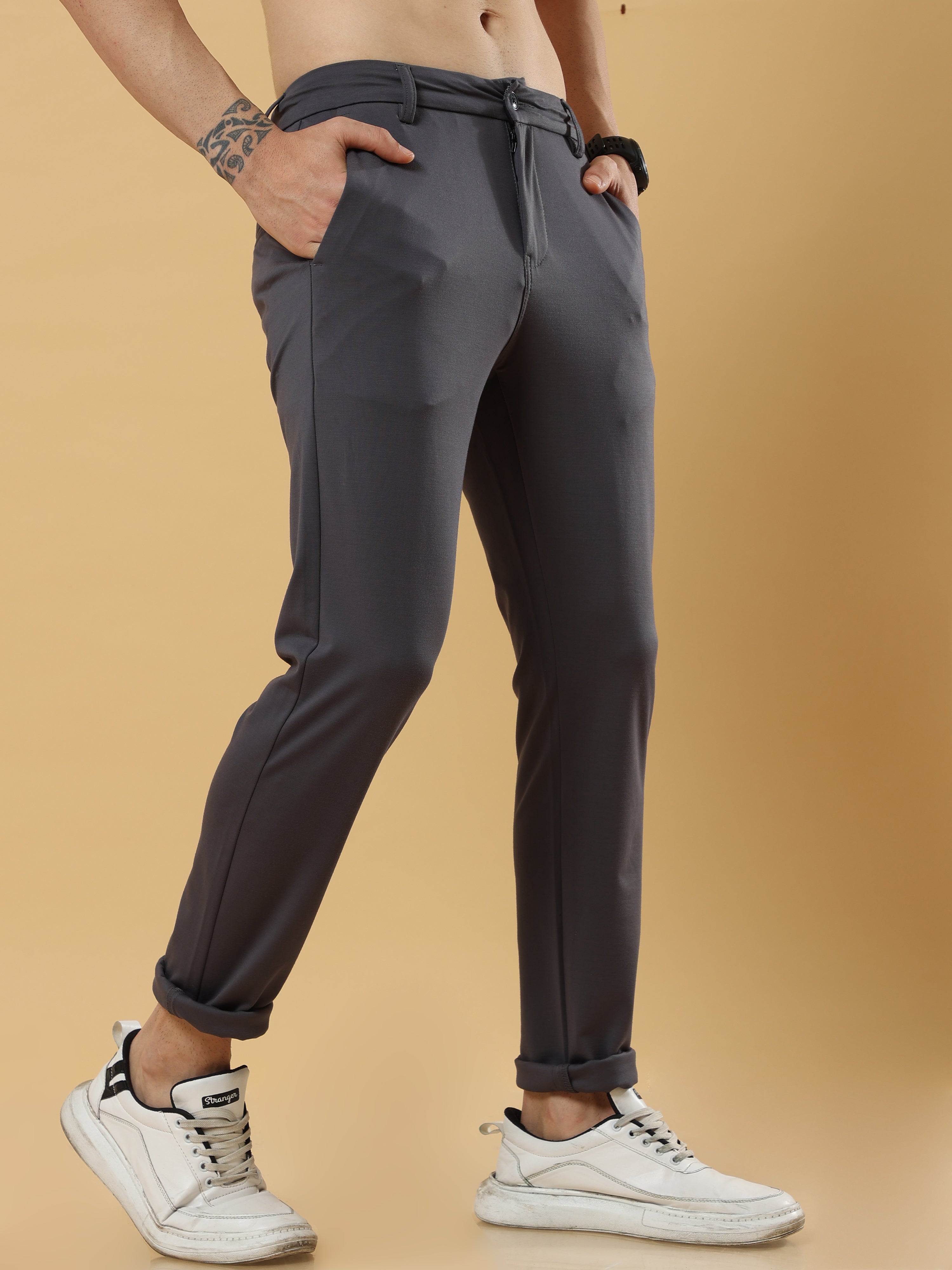 Tencel Stretchable Dark Grey Trousers for Men