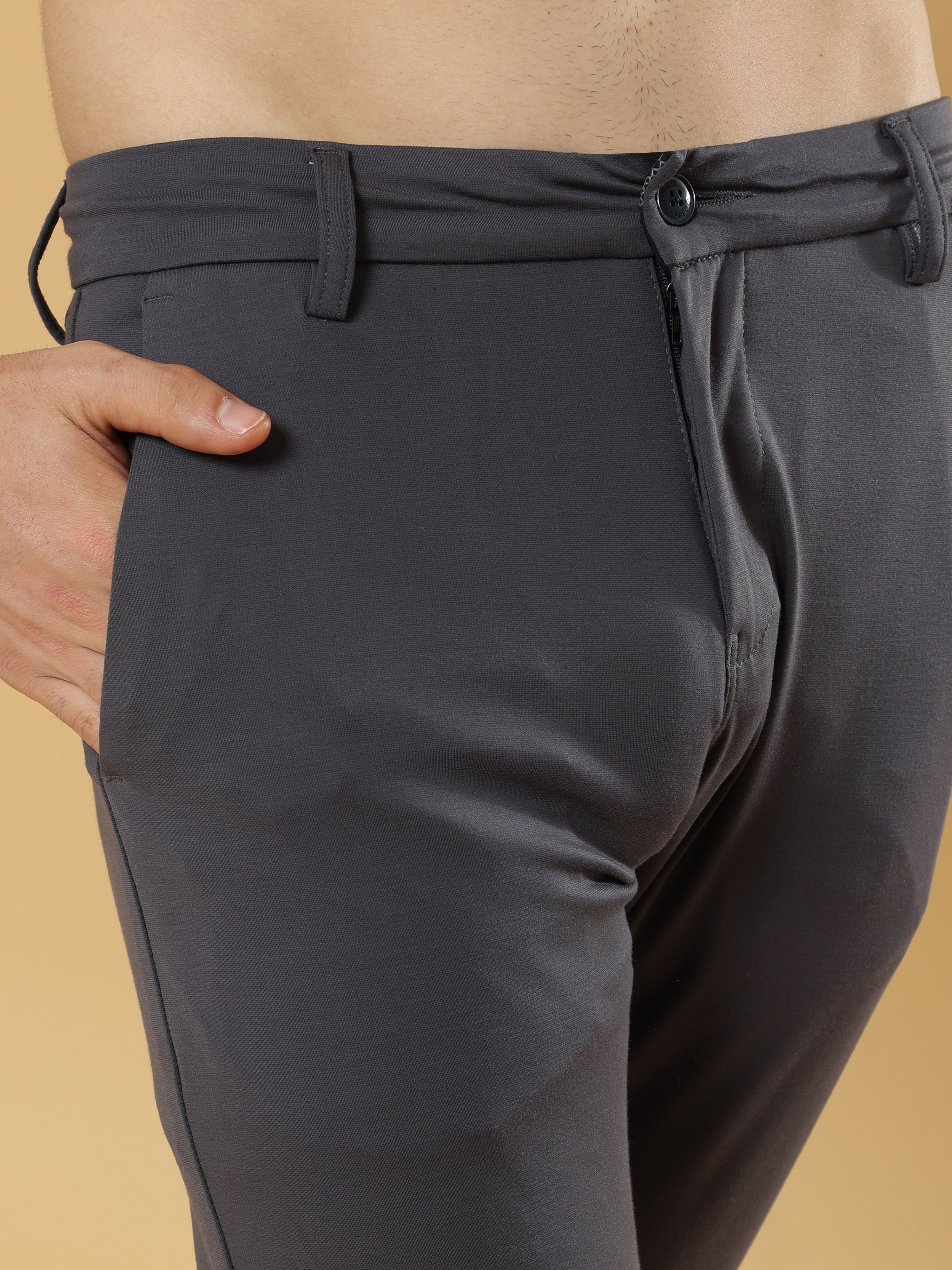 Tencel Stretchable Dark Grey Trousers for Men