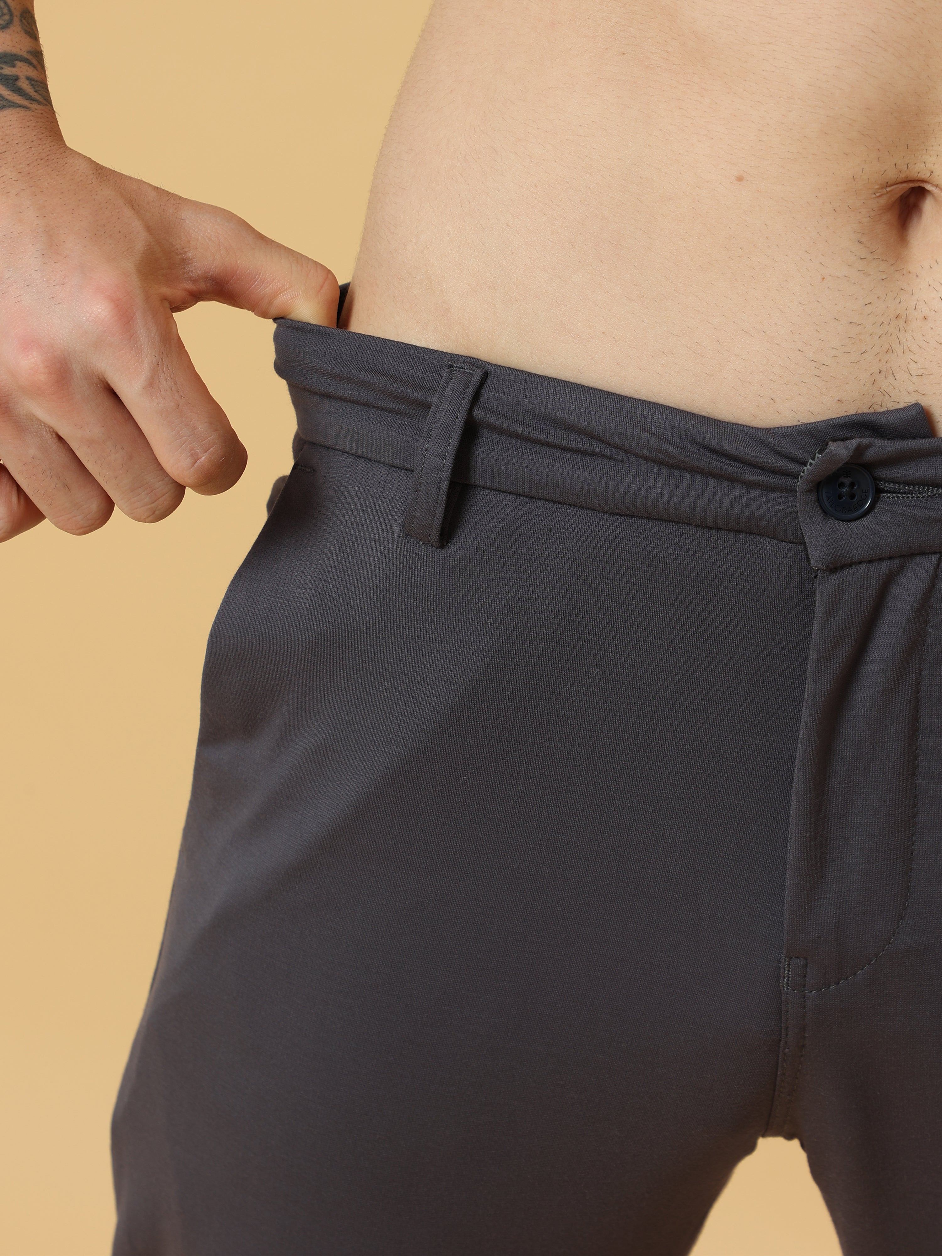 Tencel Stretchable Dark Grey Trousers for Men