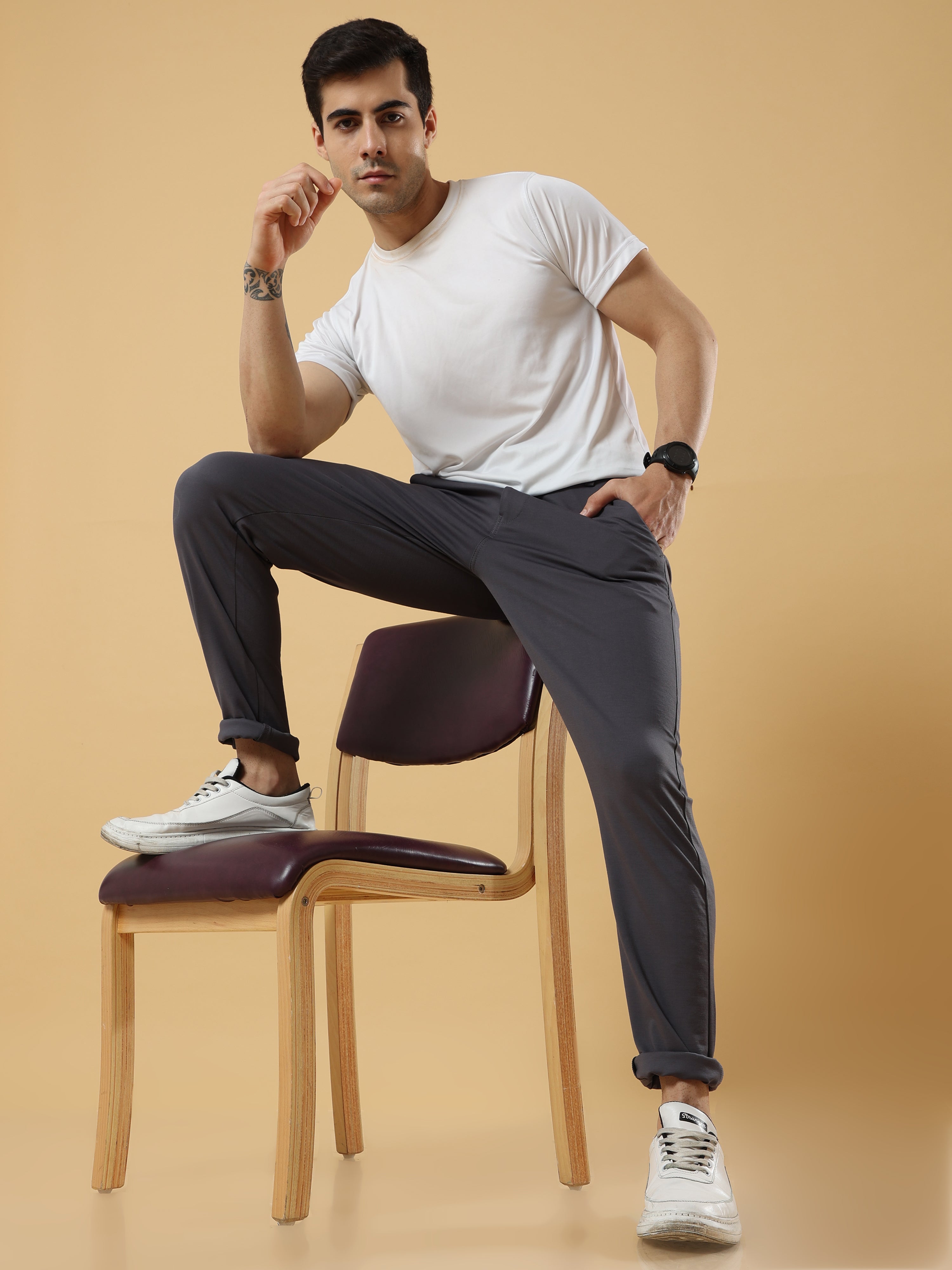 Tencel Stretchable Dark Grey Trousers for Men