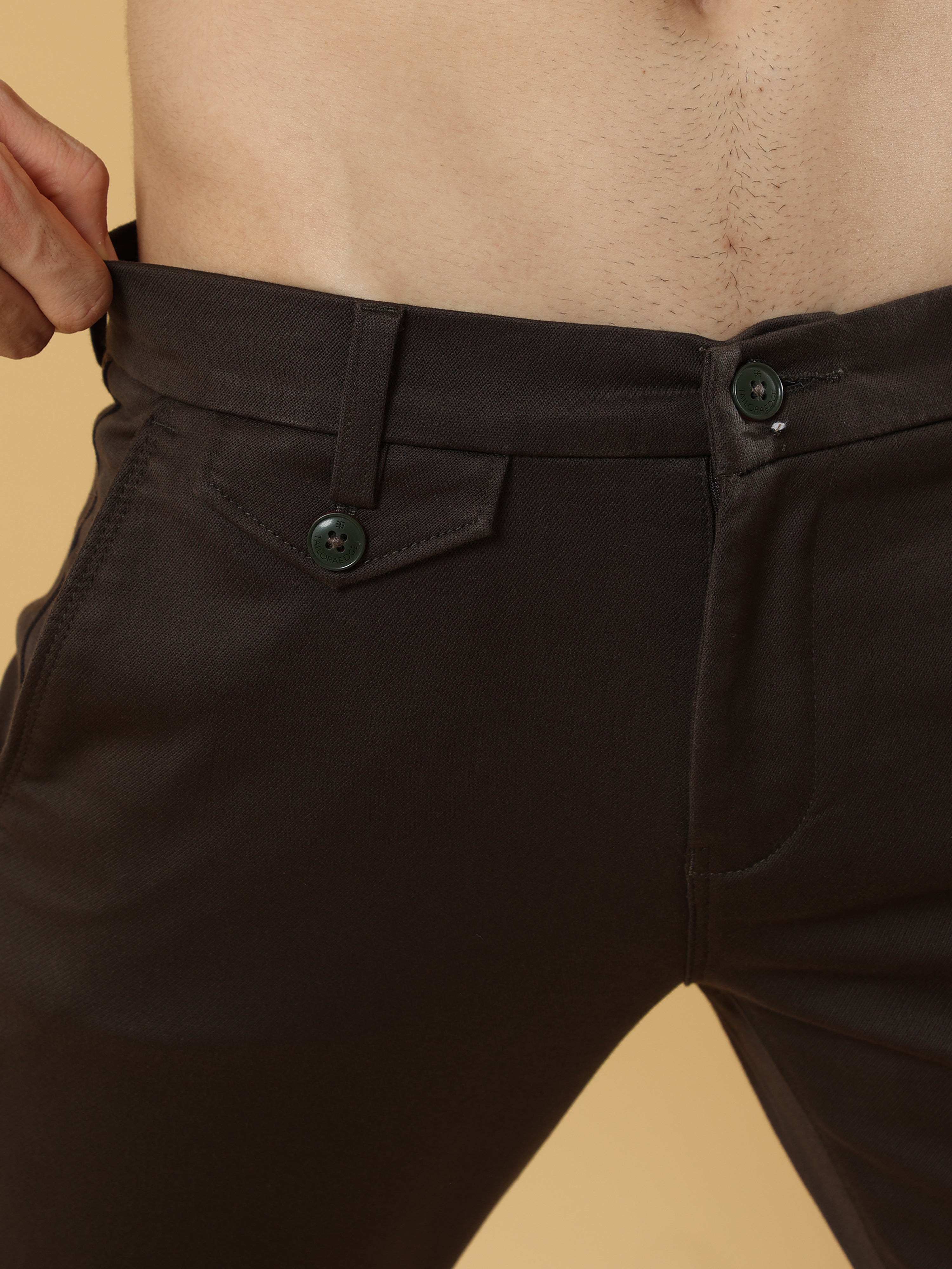 Double Cloth Cotton Caramel Brown Trouserb