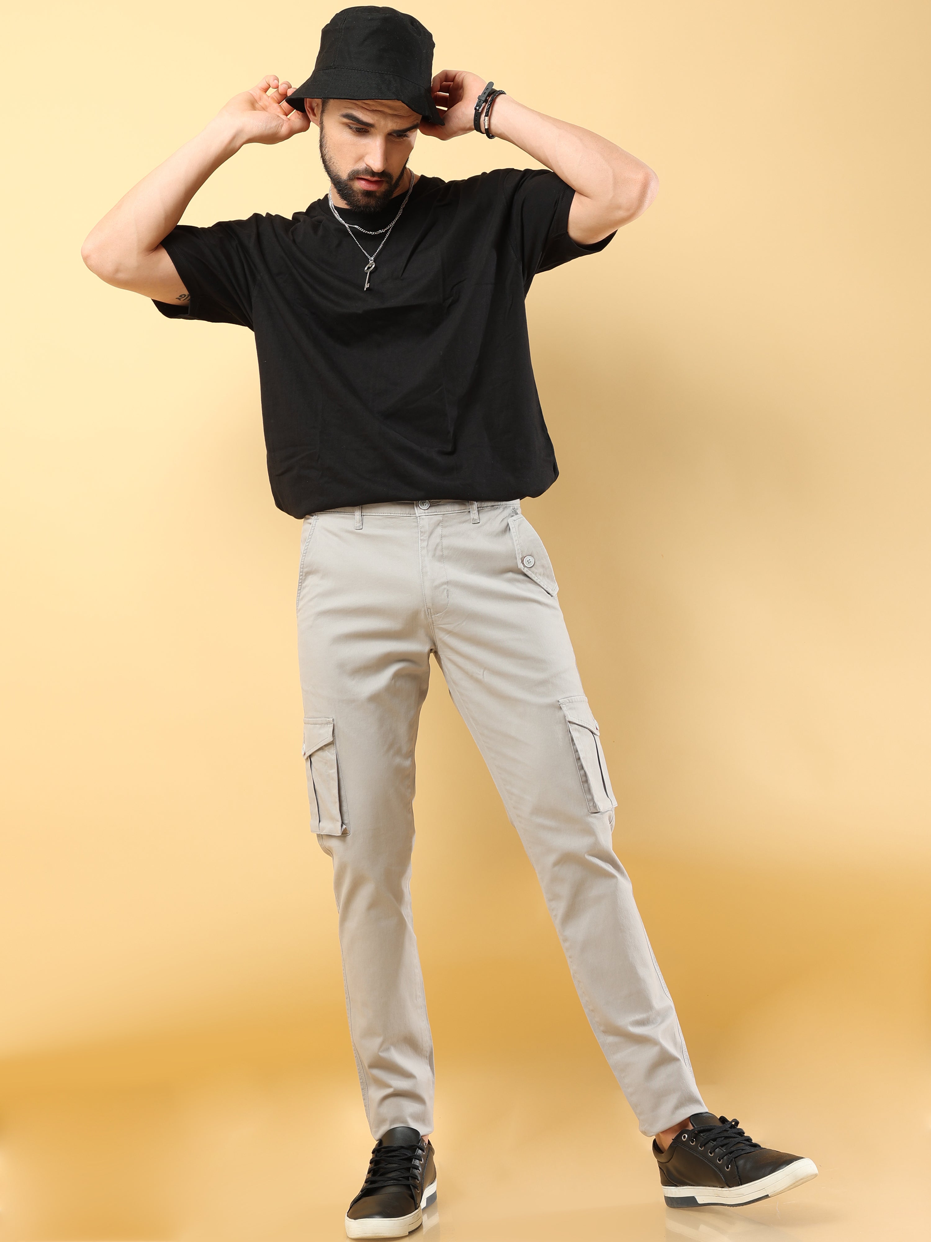 Slim Fit Light Grey Cargo Trouser