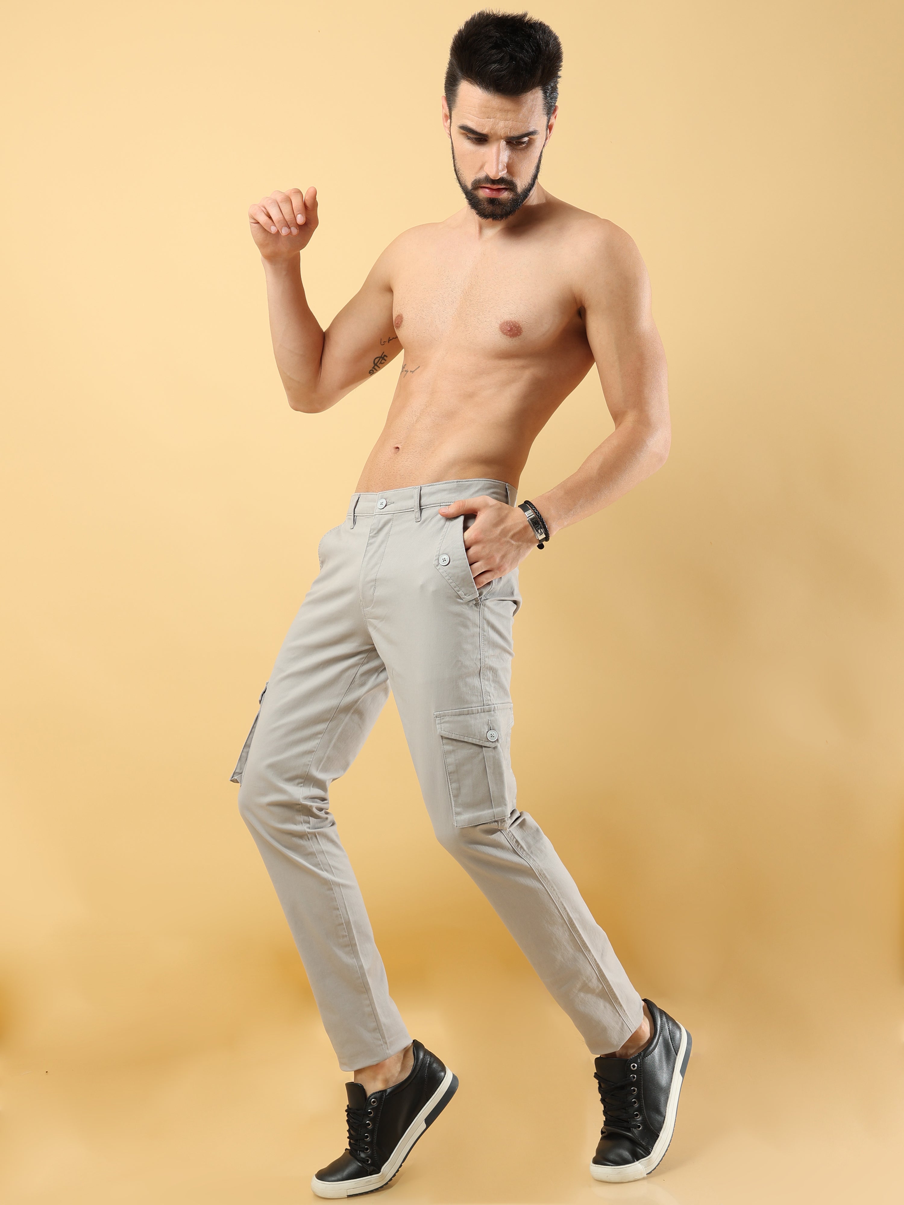 Slim Fit Light Grey Cargo Trouser