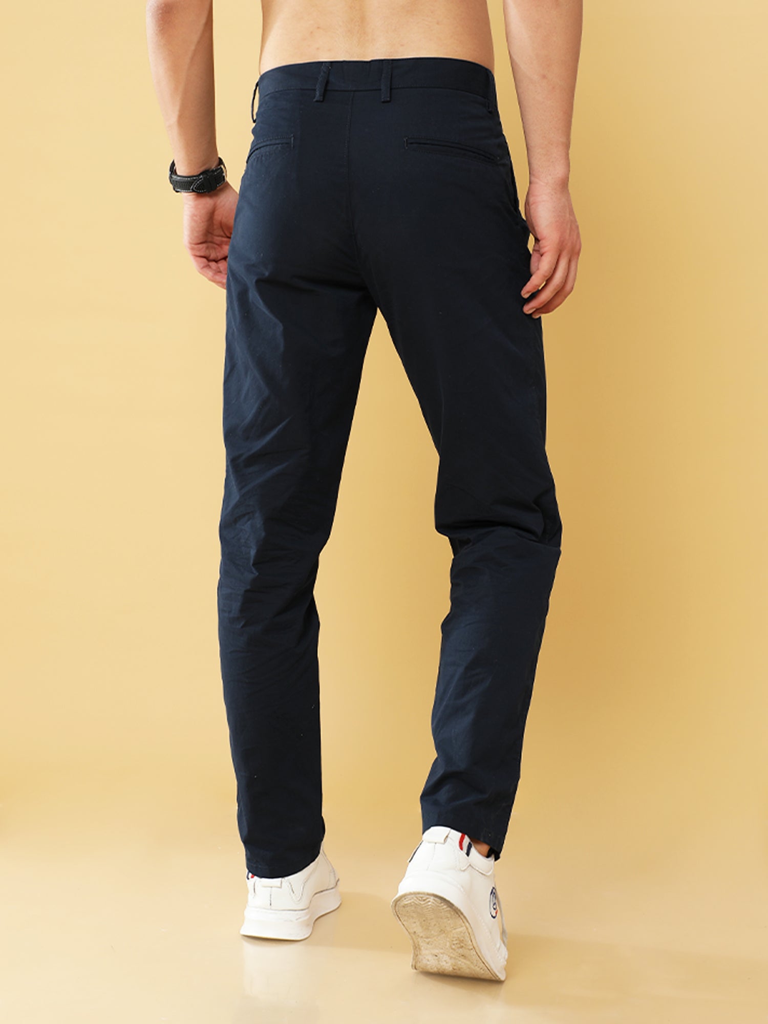 Pleated Navy Cotton Chino