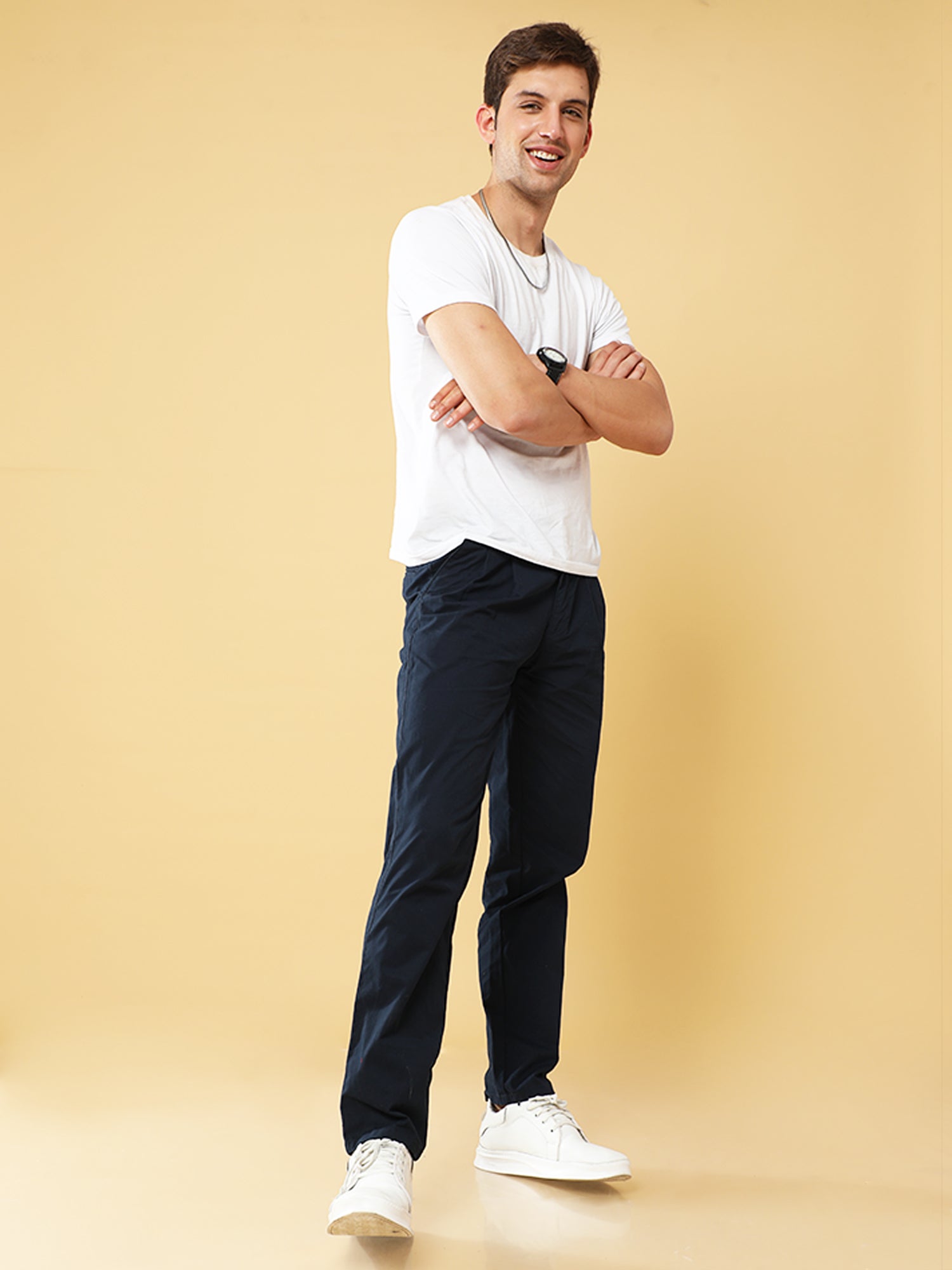 Pleated Navy Cotton Chino