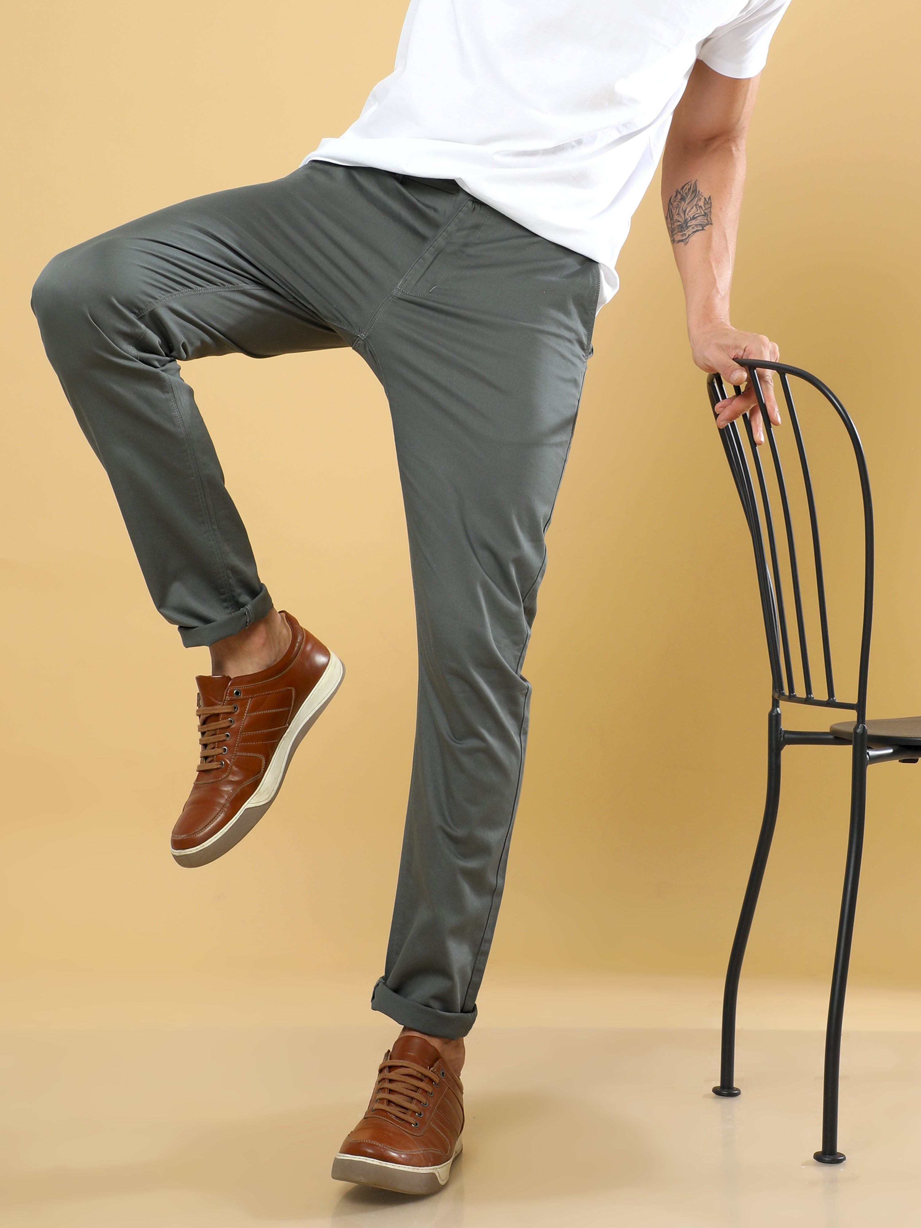Cotton Dobby Grey Lycra Chino