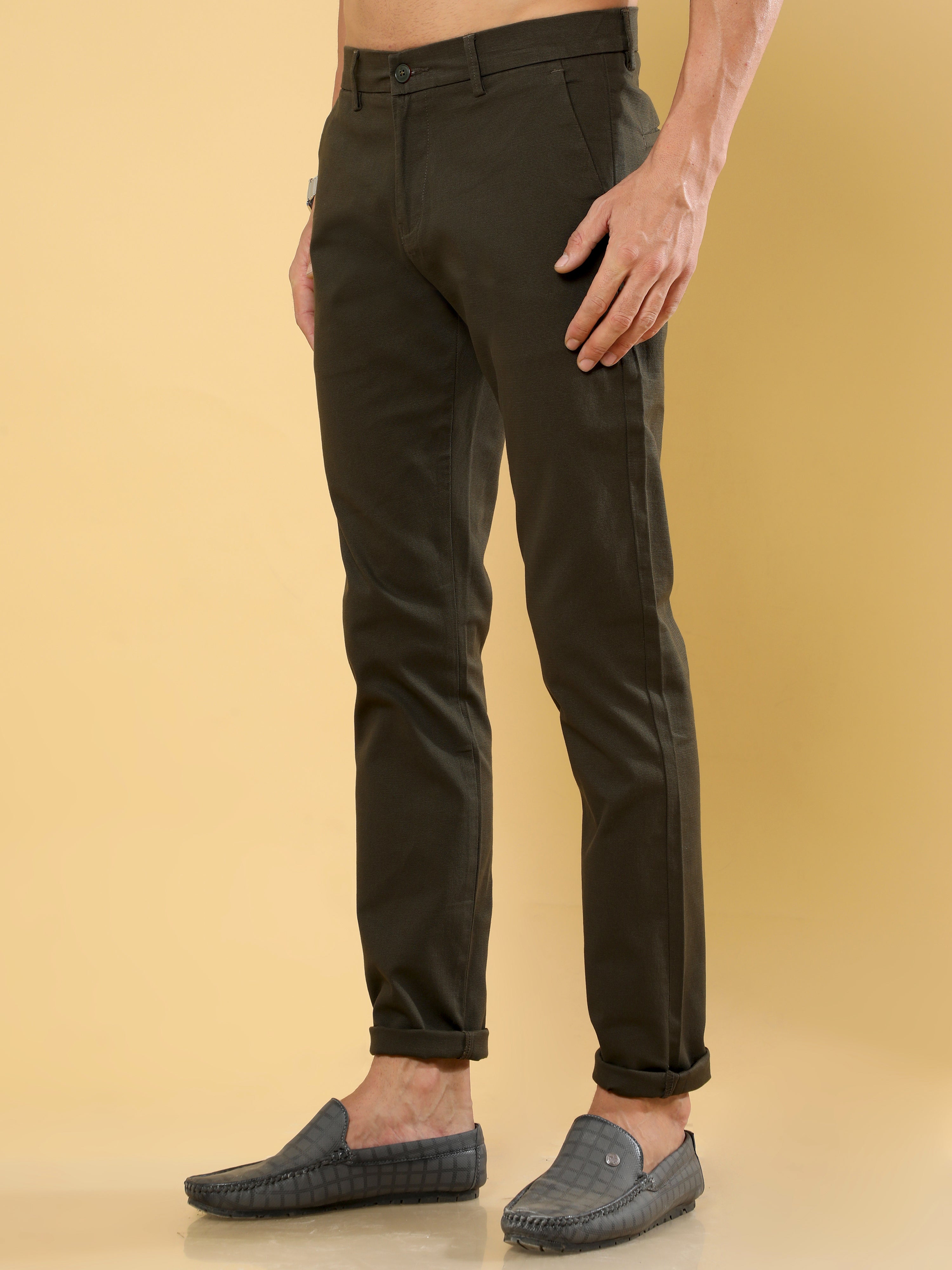 Box Dobby Dark Olive Cotton Chino