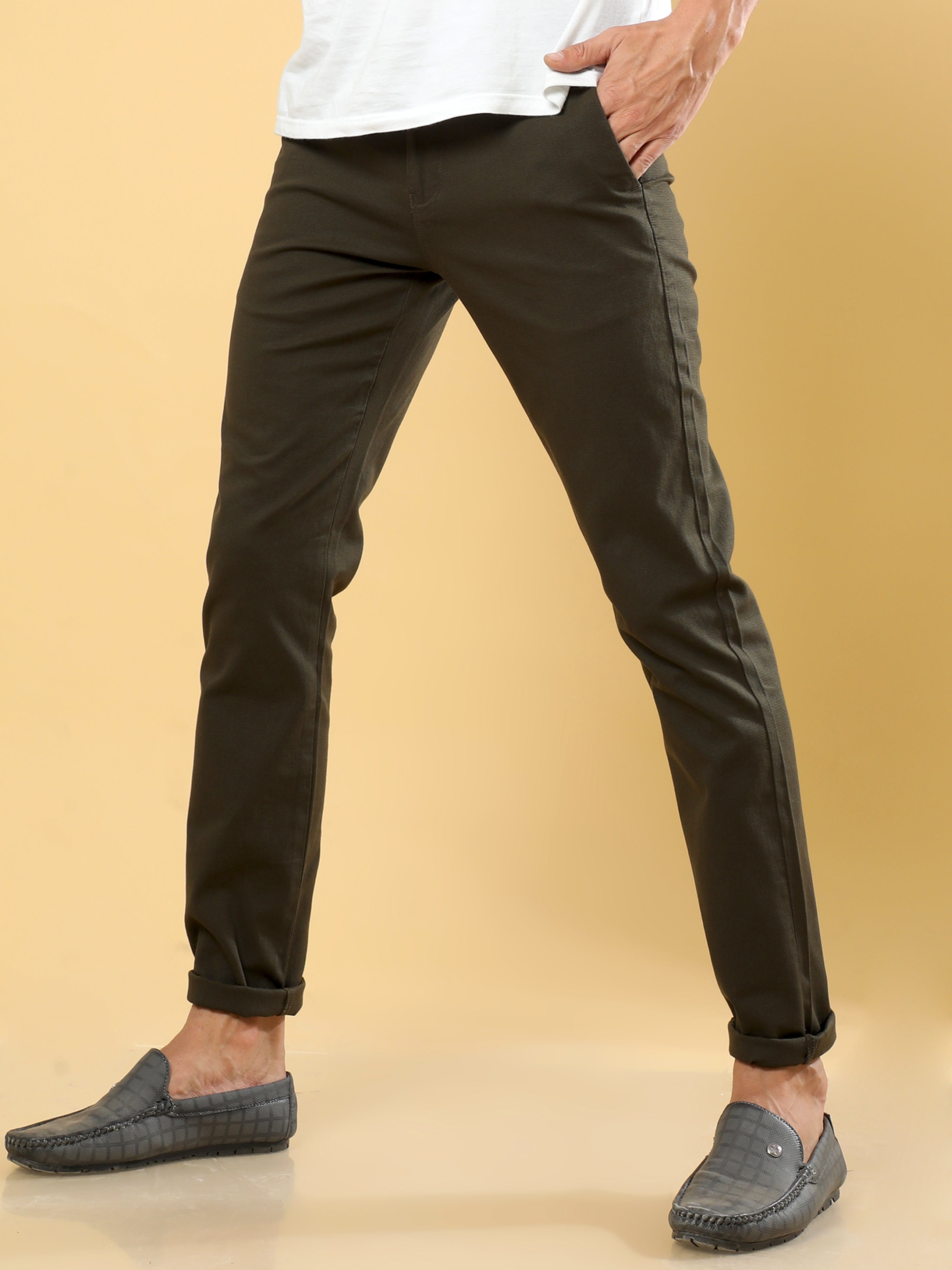 Box Dobby Dark Olive Cotton Chino