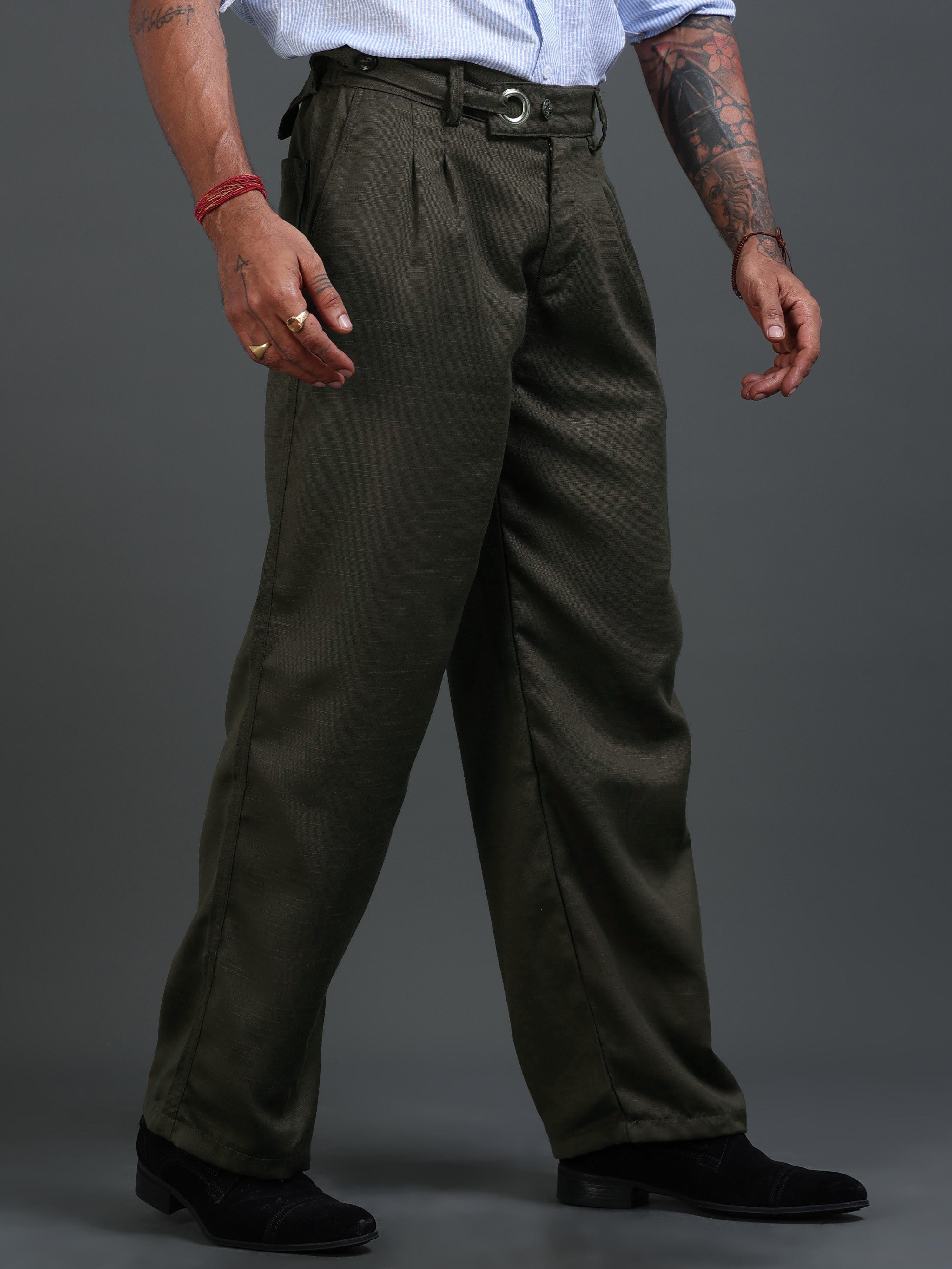 Man wearing formal trousers styled for office comfort and professional appearance.