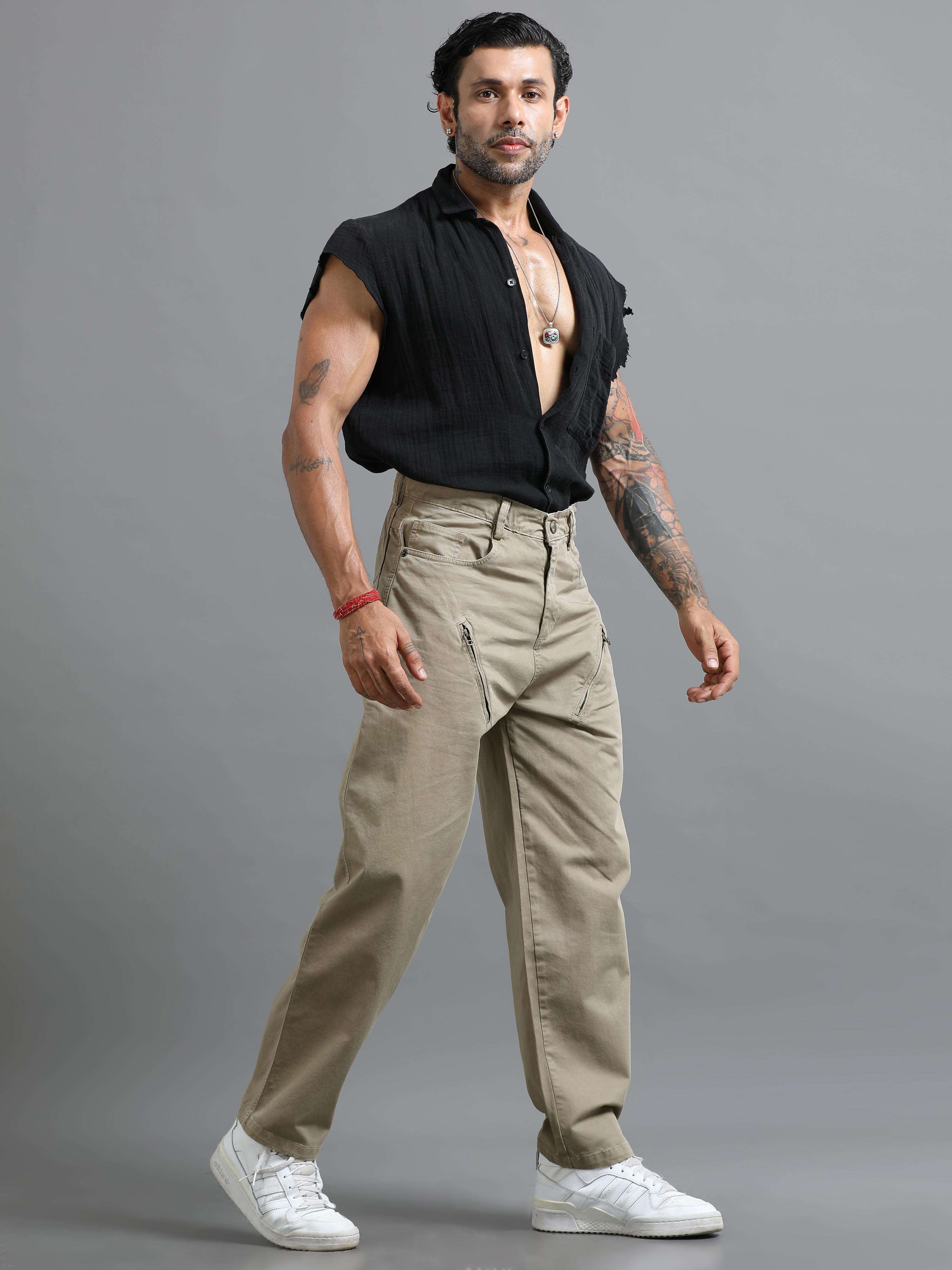 Double pleated formal pants for men in beige from Italian Colony