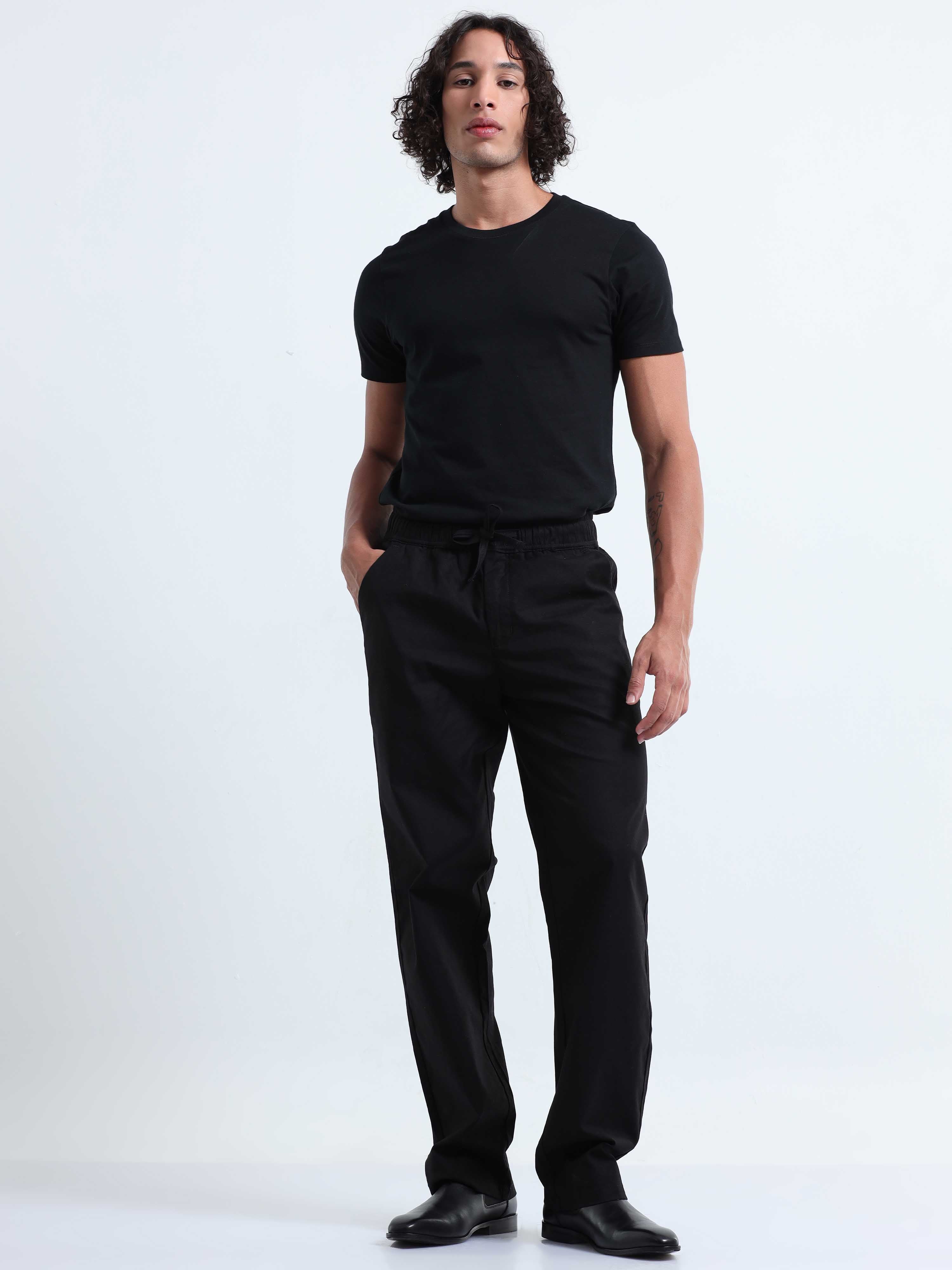 Verve Structural Black Relaxed Pants for Men 