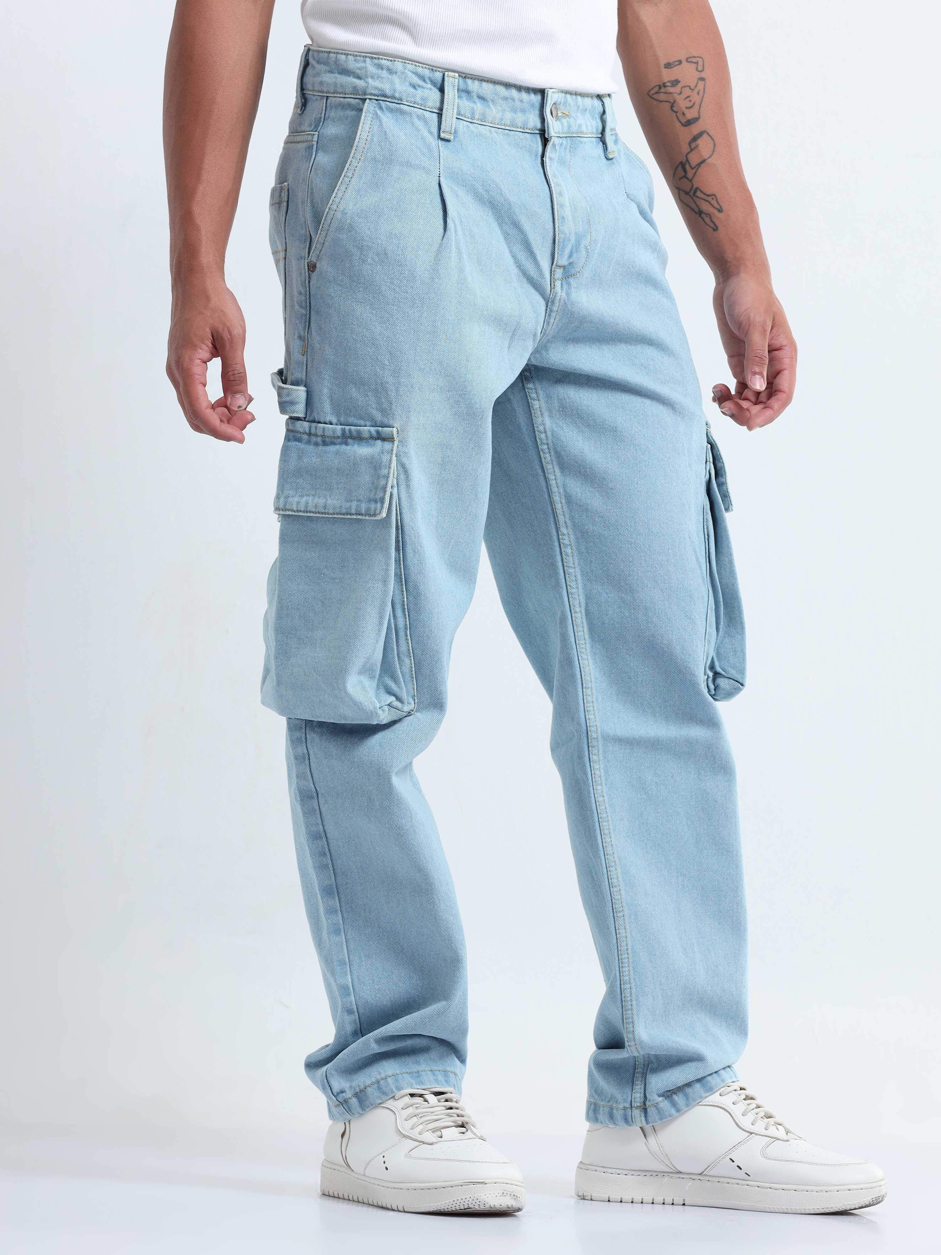 Buy Cool Classic Relaxed Mens Denim Cargo Pants Online