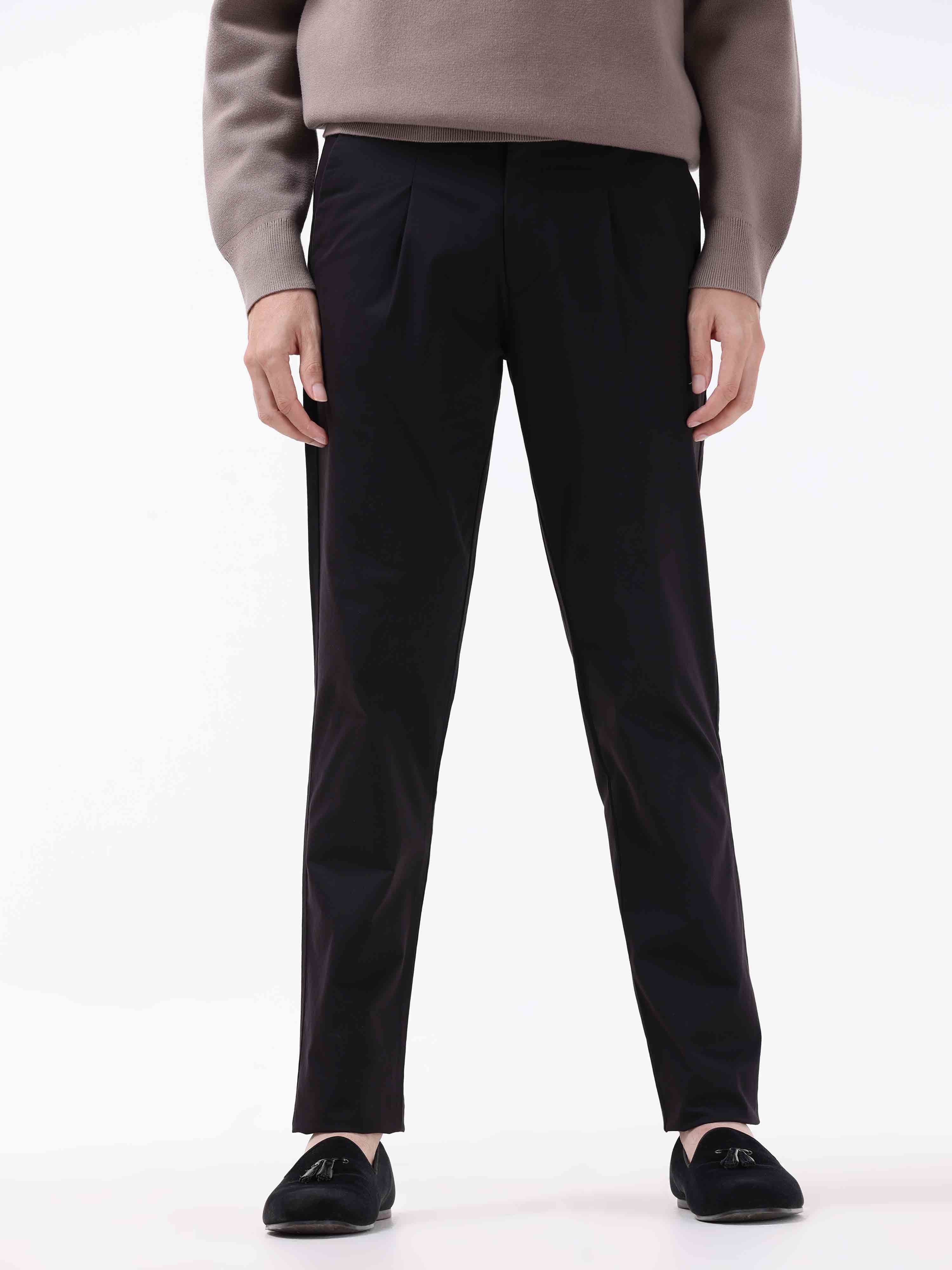 Essential Pleated Black Fine Twill Pant