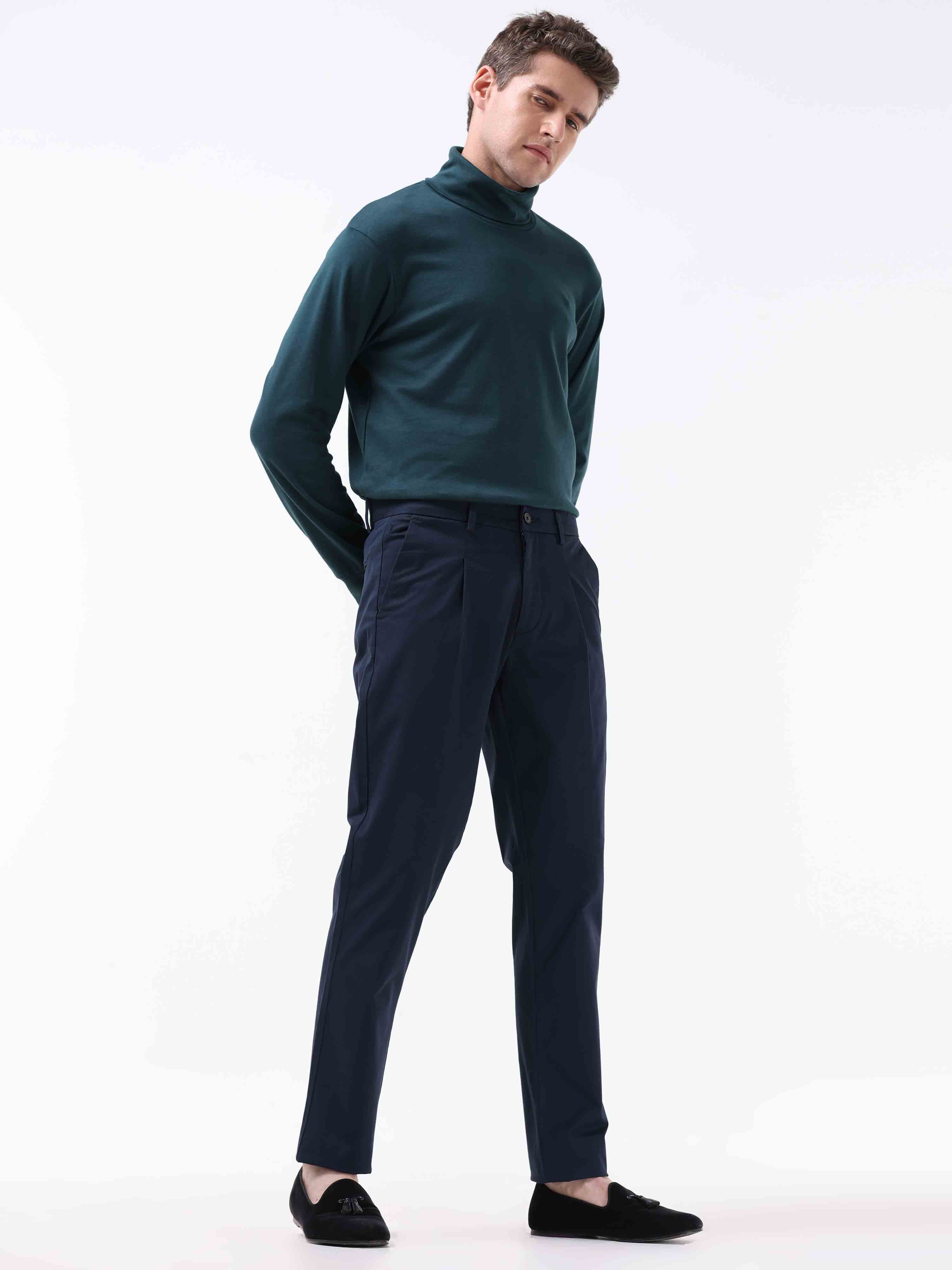 Essential Pleated Navy Fine Twill Pant