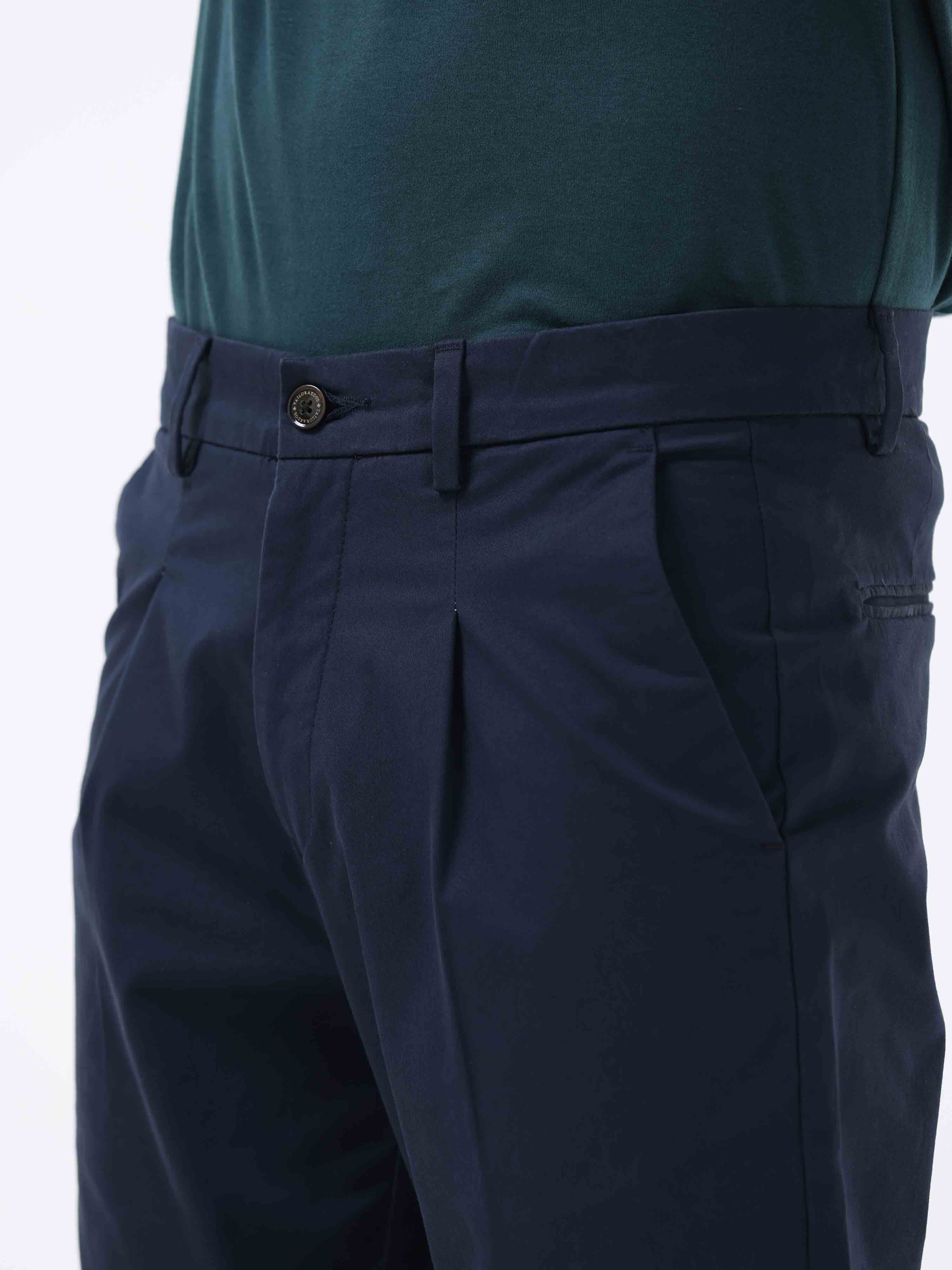 Essential Pleated Navy Fine Twill Pant