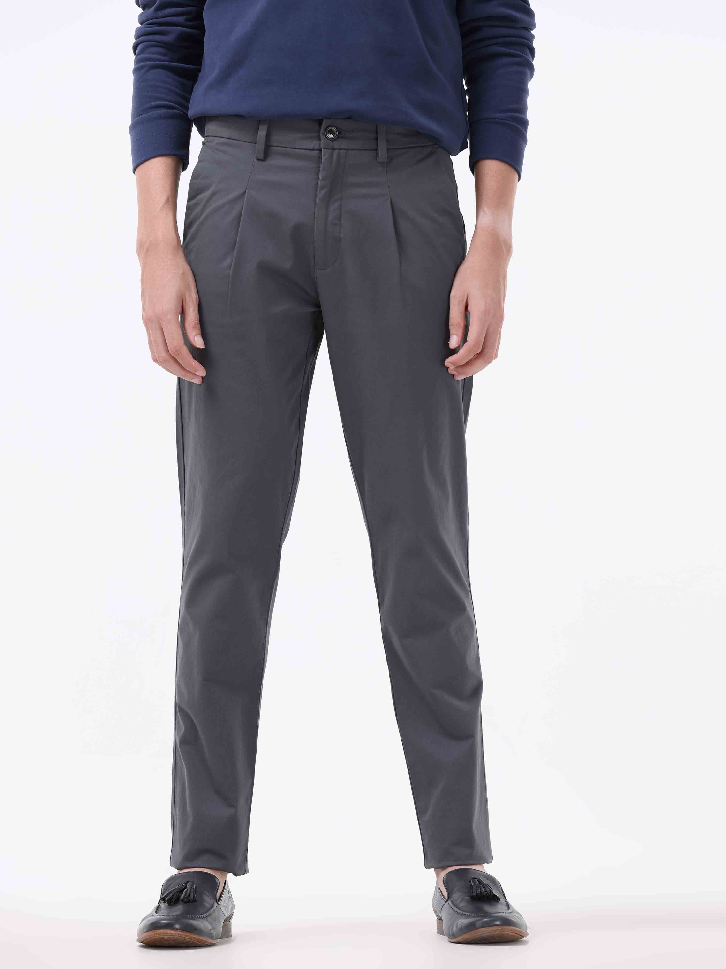 Essential Pleated Dark Grey Fine Twill Pant