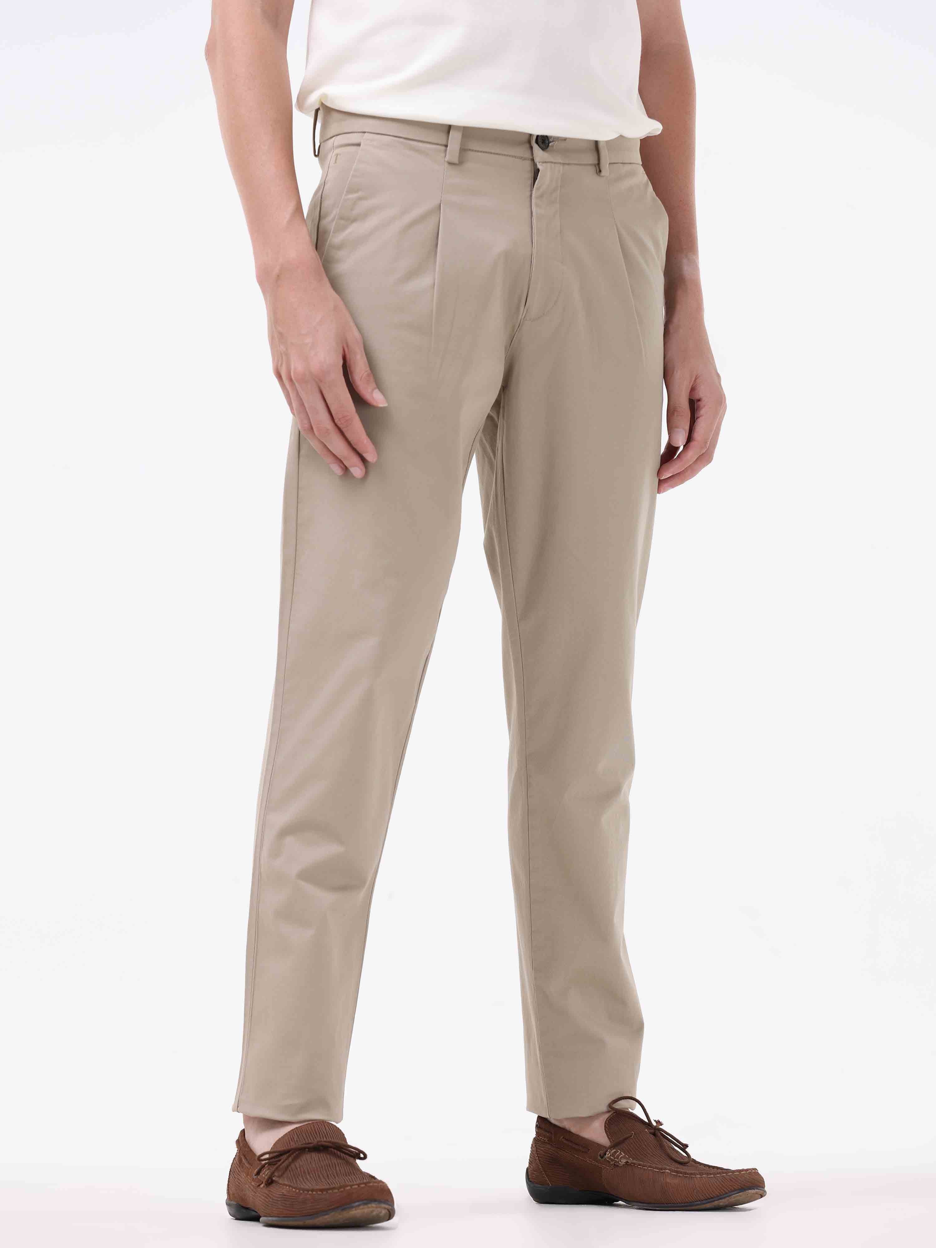 Men's Casual Pleated Solid Suit Pants Zipper Pocket Ankle-Length Pants  Trousers 