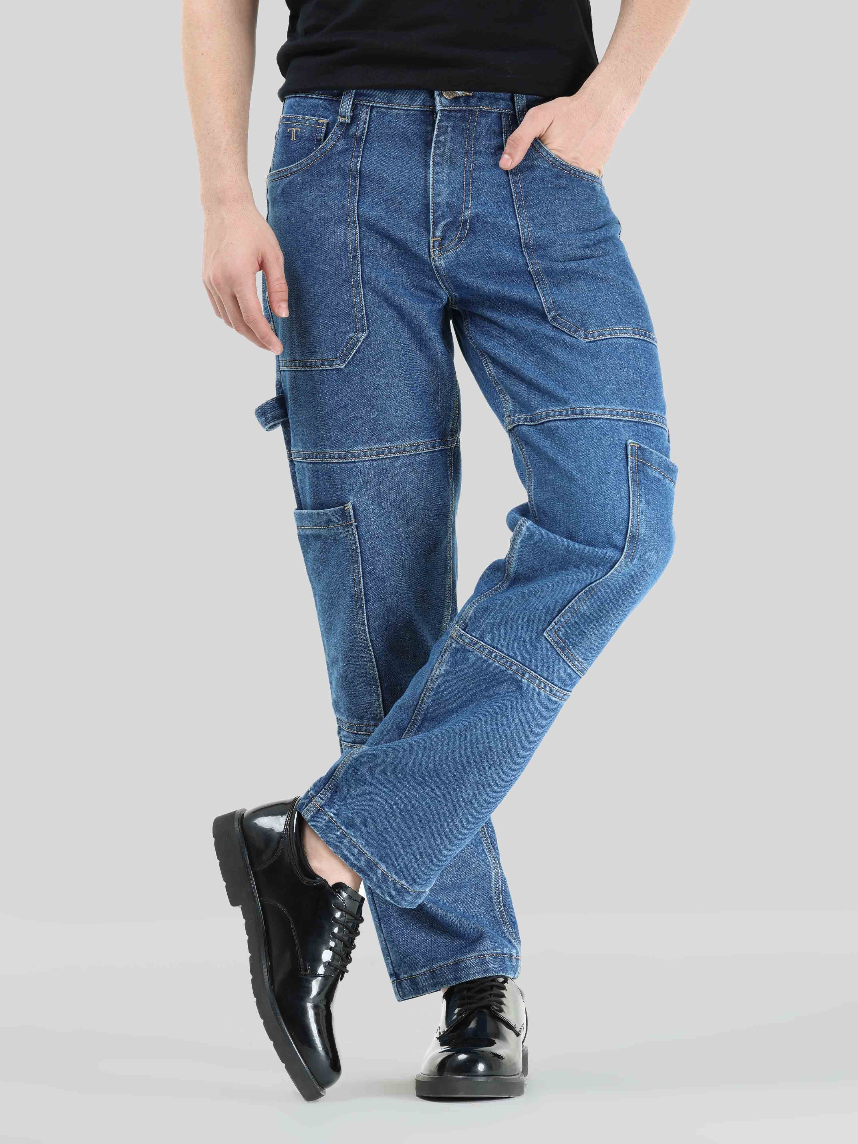 Buy Carbon Black Comfort-Fit Cargo Denim Jeans Online | Tistabene -  Tistabene