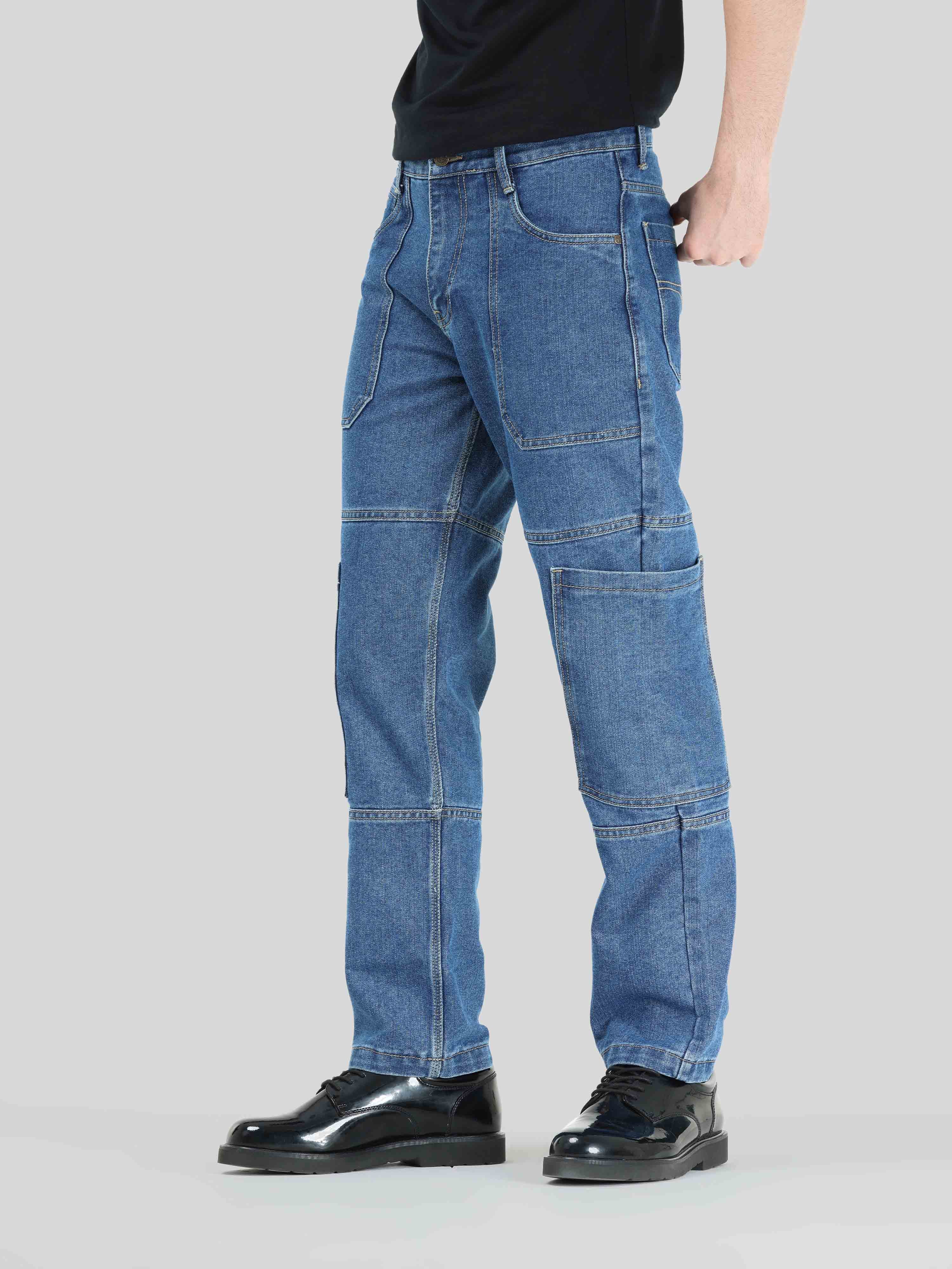 Mid Blue Relaxed Fit Denim Cargo