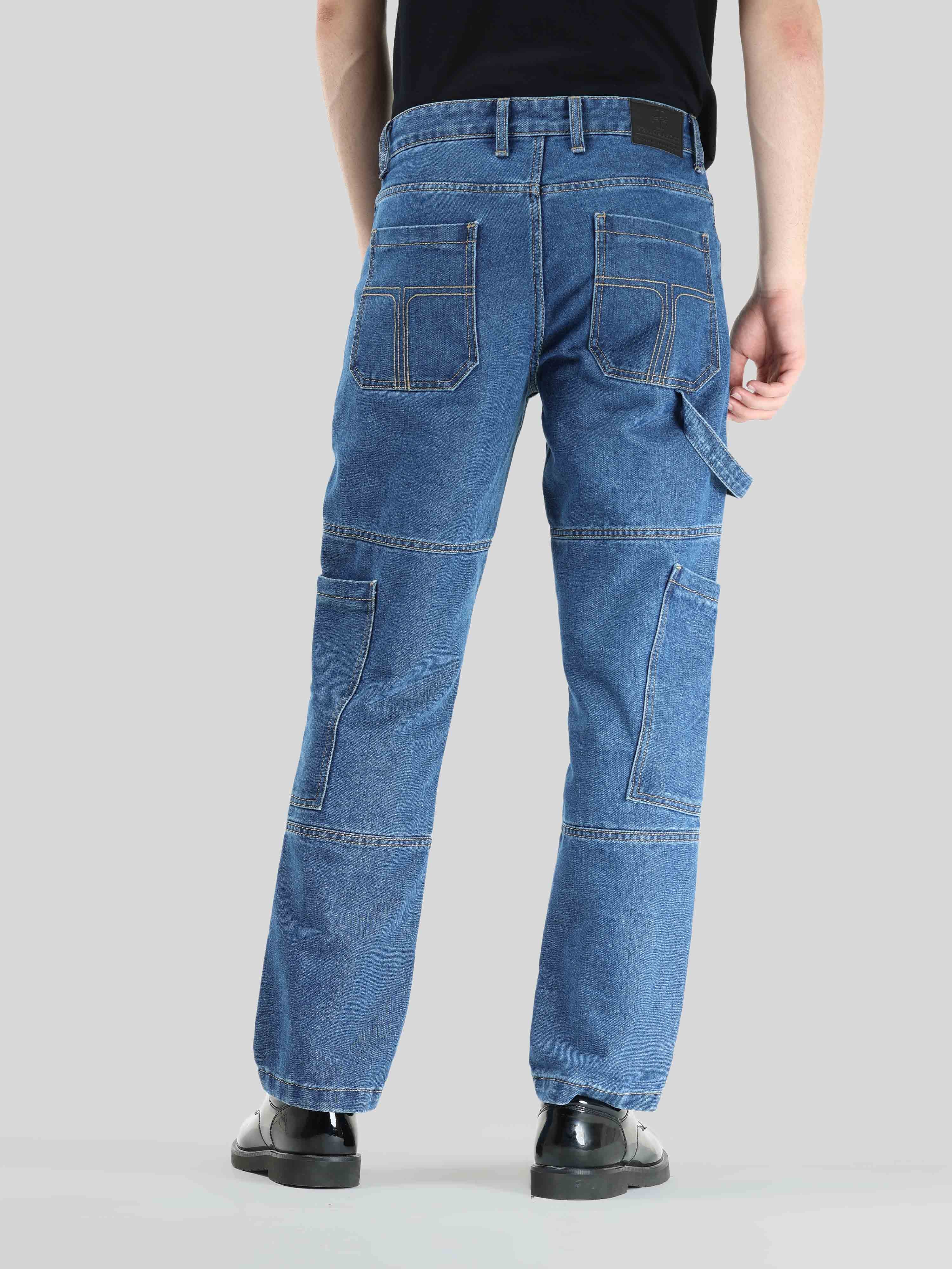 Mid Blue Relaxed Fit Denim Cargo