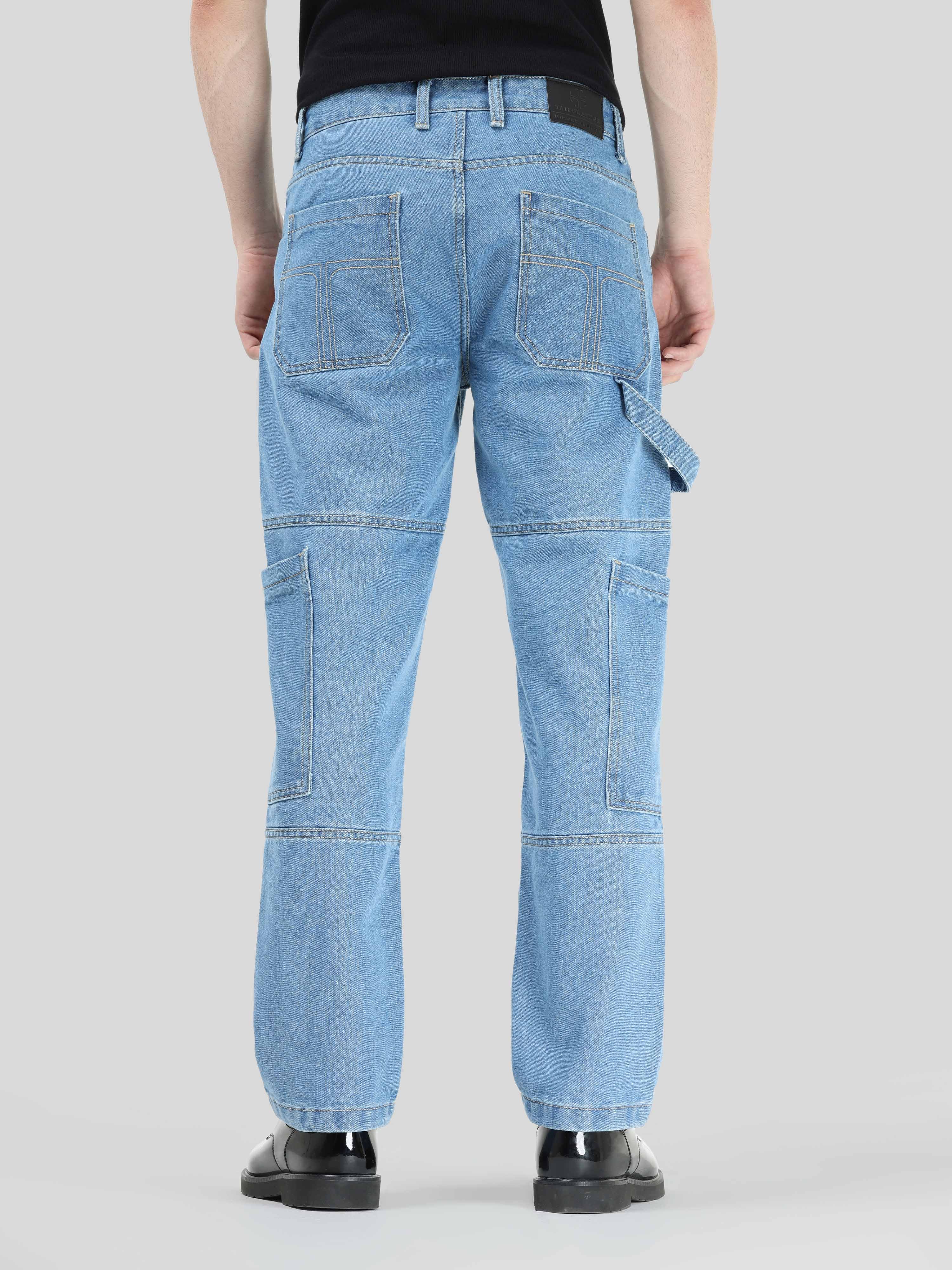 Hippe Light Blue Relaxed Fit Denim Cargo