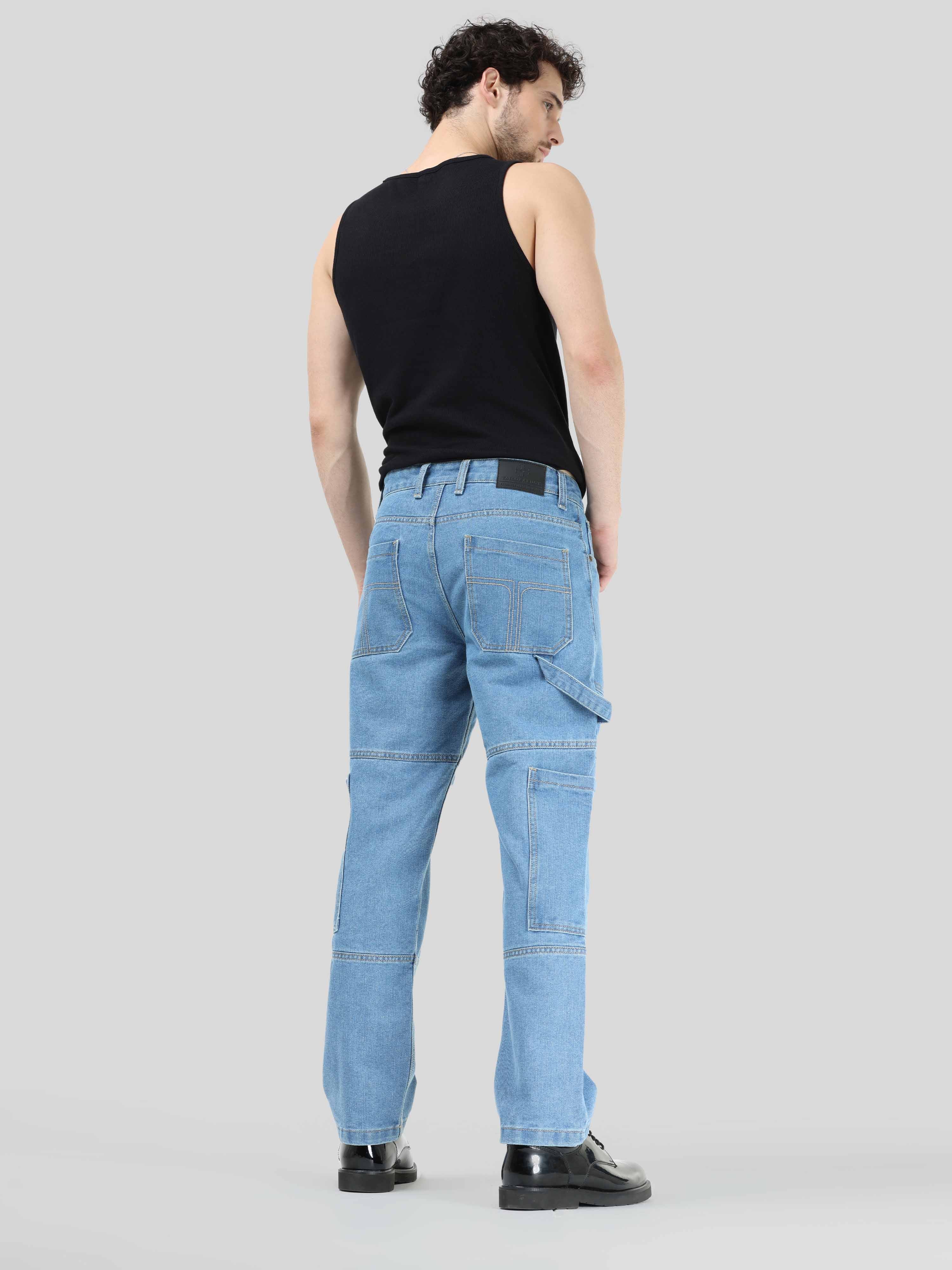 Hippe Light Blue Relaxed Fit Denim Cargo