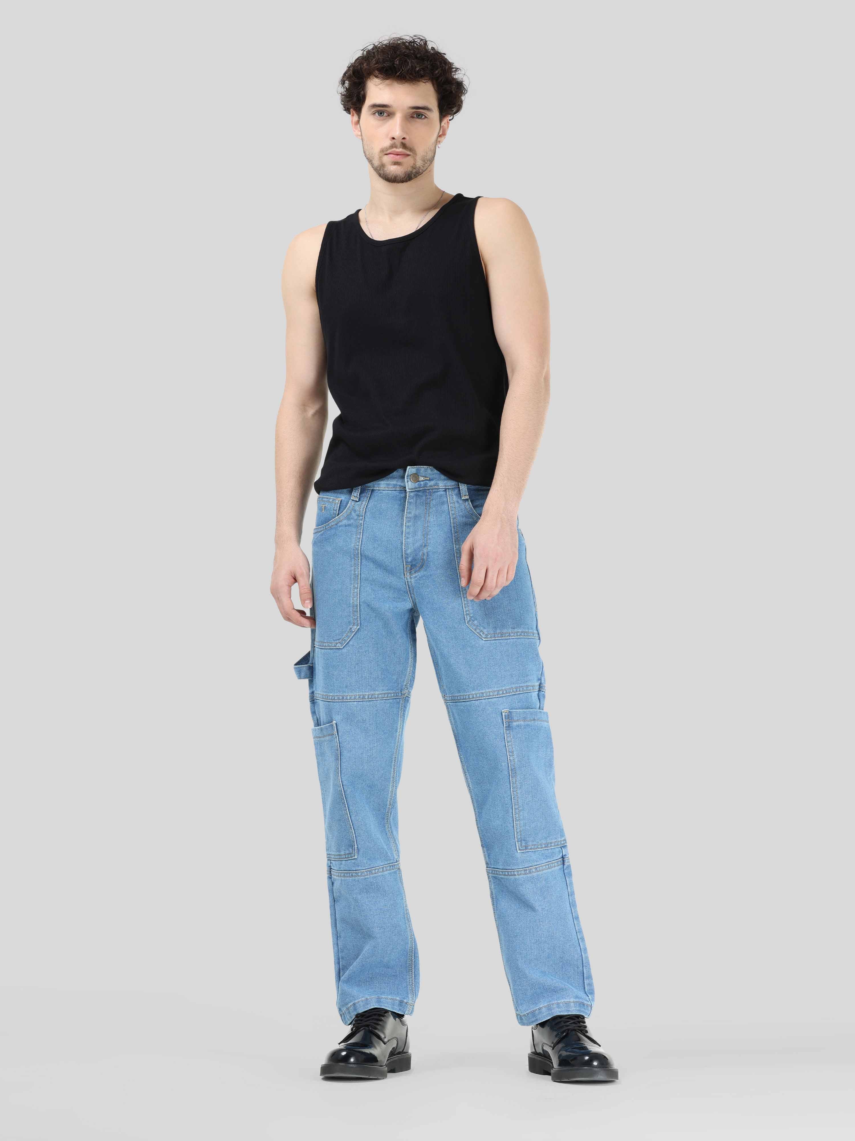 Hippe Light Blue Relaxed Fit Denim Cargo