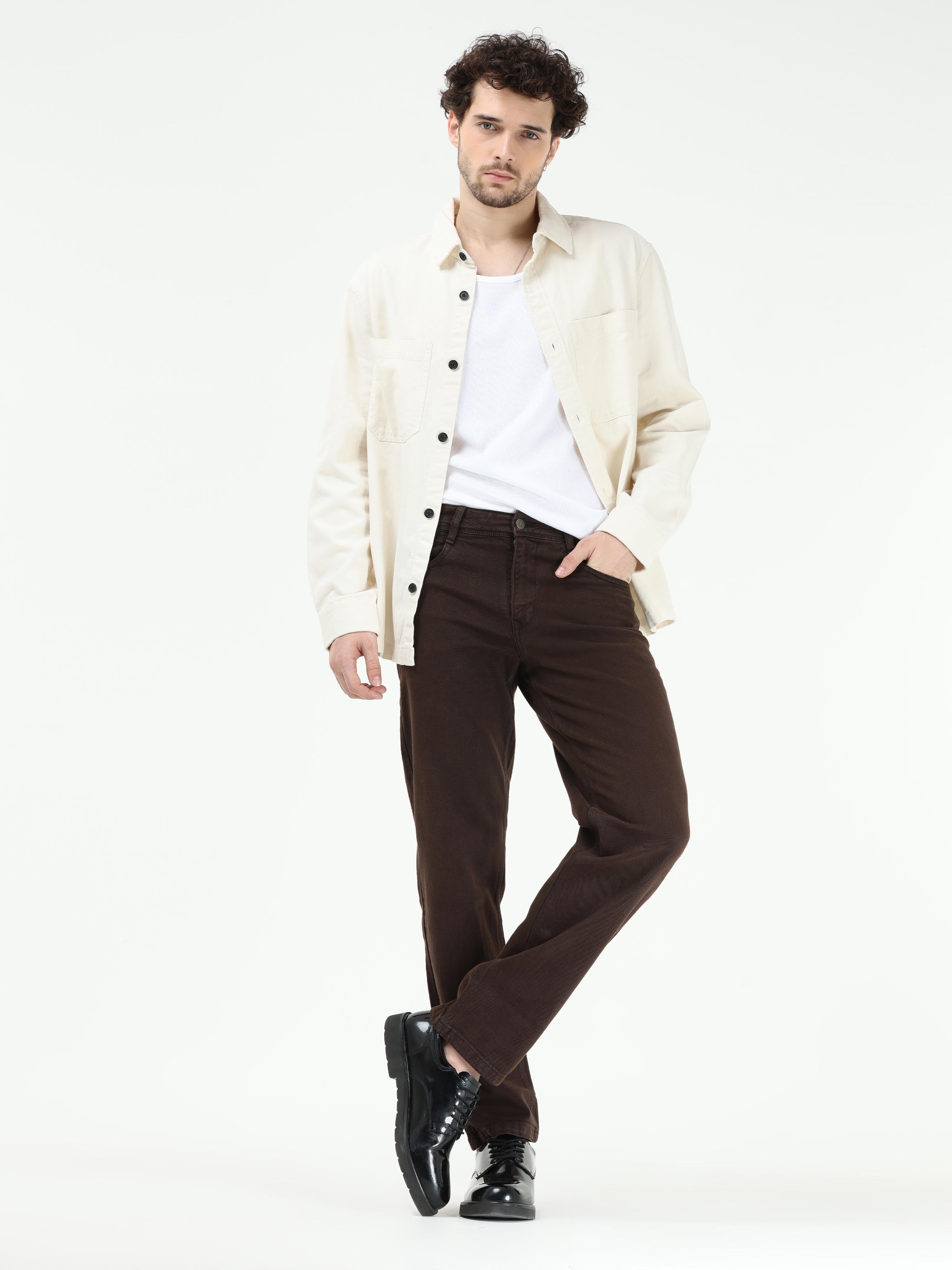 Vintage Relaxed Fit Dark Brown Cotton Denim