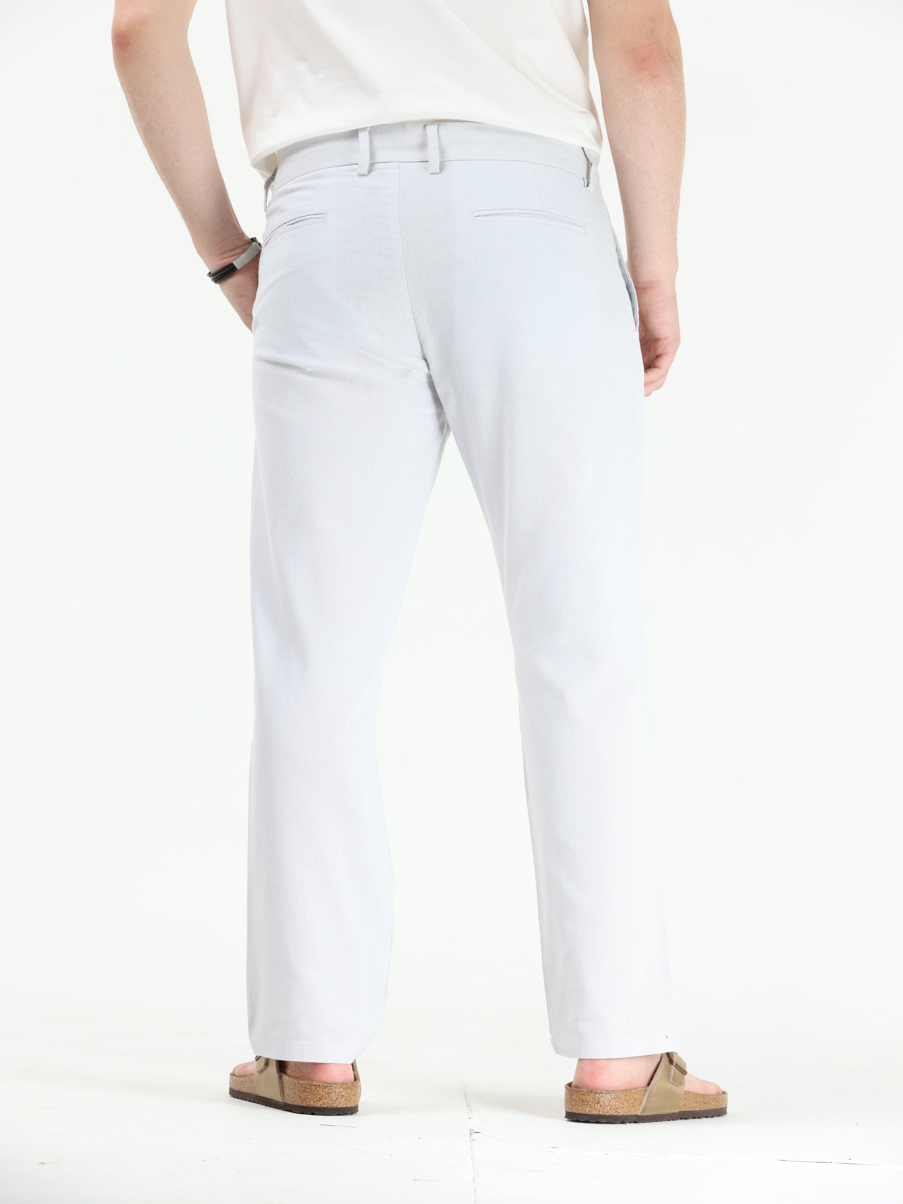 Raw Slub Powder White Pleated Pant cotton linen trousers 