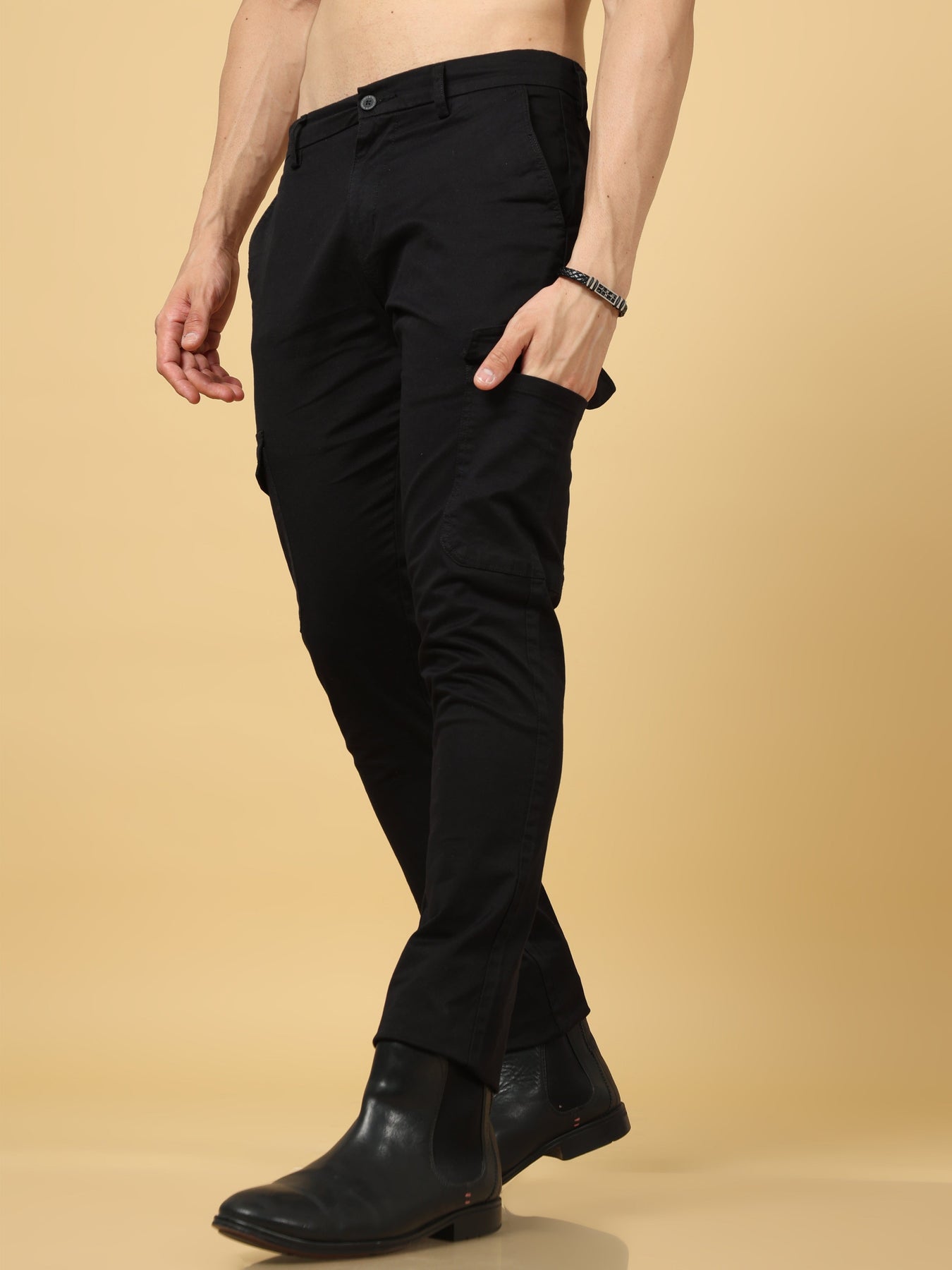 BLACK SLIM FIT CARGO PANT  ROOKIES