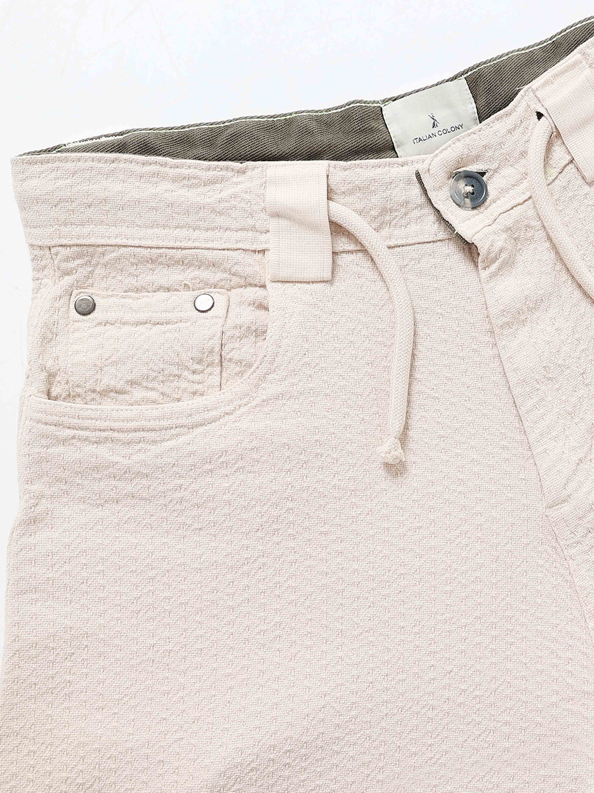 Cream Relaxed Fit Trousers for Men detail view - Weavon Relaxed Trouser by Italian Colony