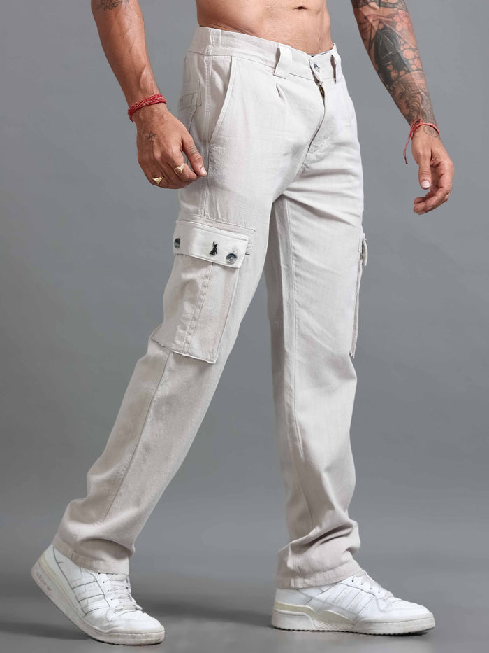Nomade Utility Linen Cargo In Light Grey