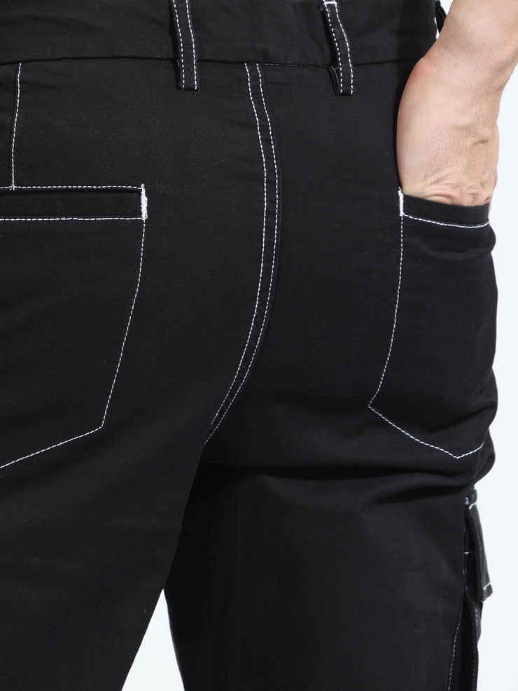 Contrast Stitch Black Baggy Fit Cargo