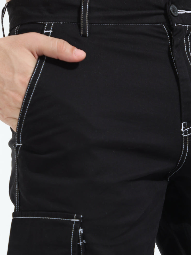 Contrast Stitch Black Baggy Fit Cargo