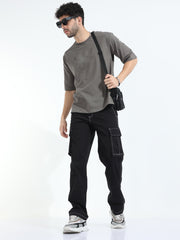 Contrast Stitch Black Baggy Fit Cargo