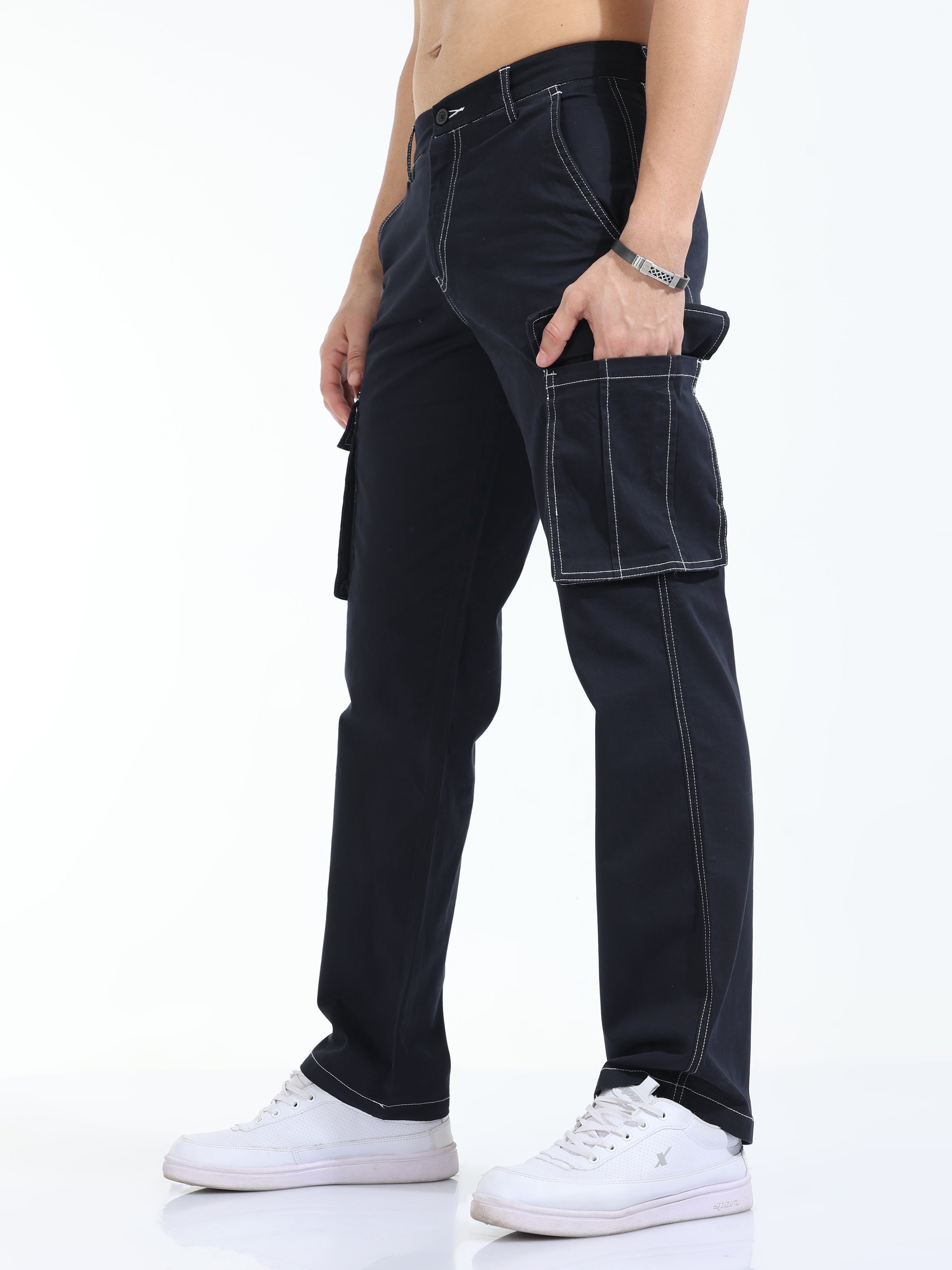 Contrast Stitch Navy Baggy Fit Cargo