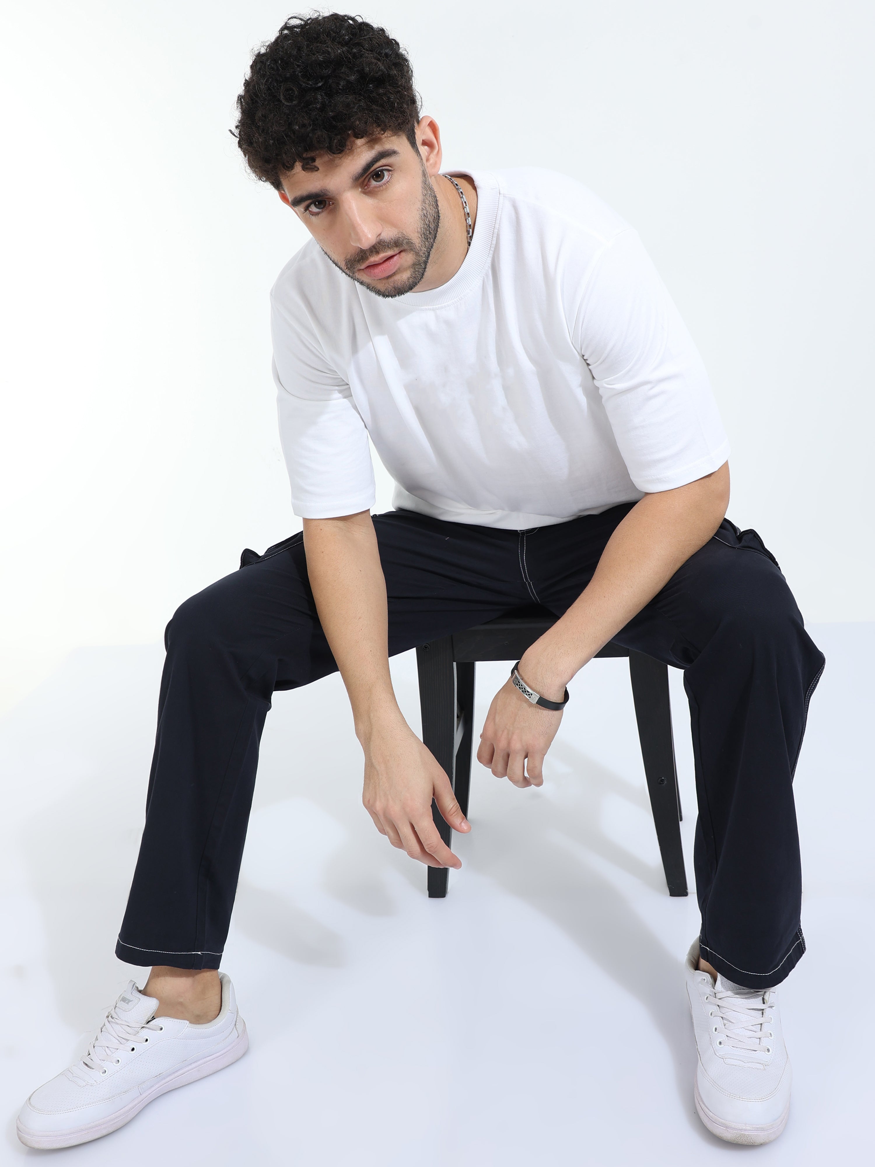 Contrast Stitch Navy Baggy Fit Cargo