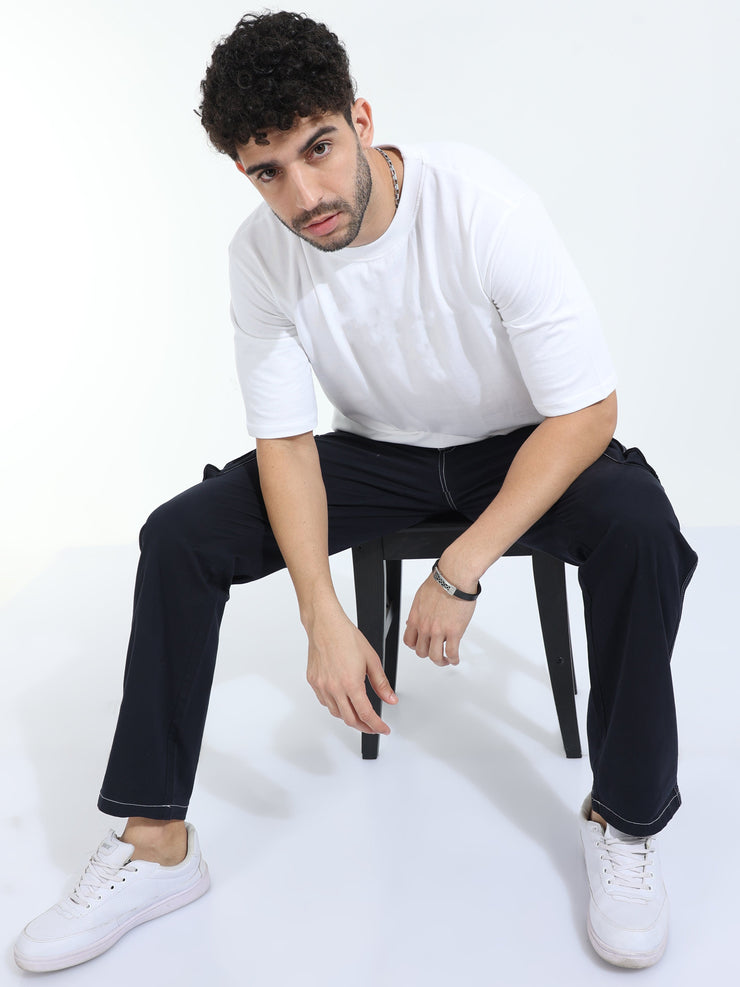 Contrast Stitch Navy Baggy Fit Cargo
