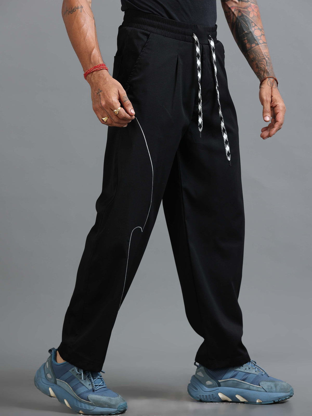 Black Relaxed Fit Trousers for Men front view - Flowstate Relaxed Trouser by Italian Colony