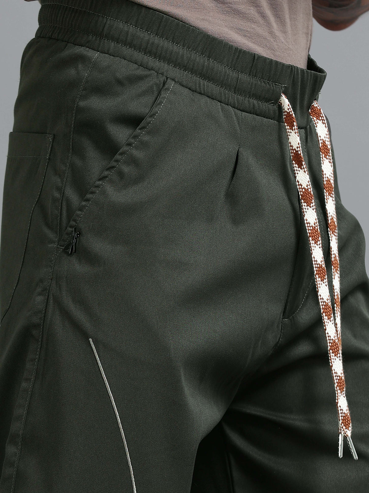 Dark Olive Relaxed Fit Trousers for Men detail view - Flowstate Relaxed Trouser by Italian Colony
