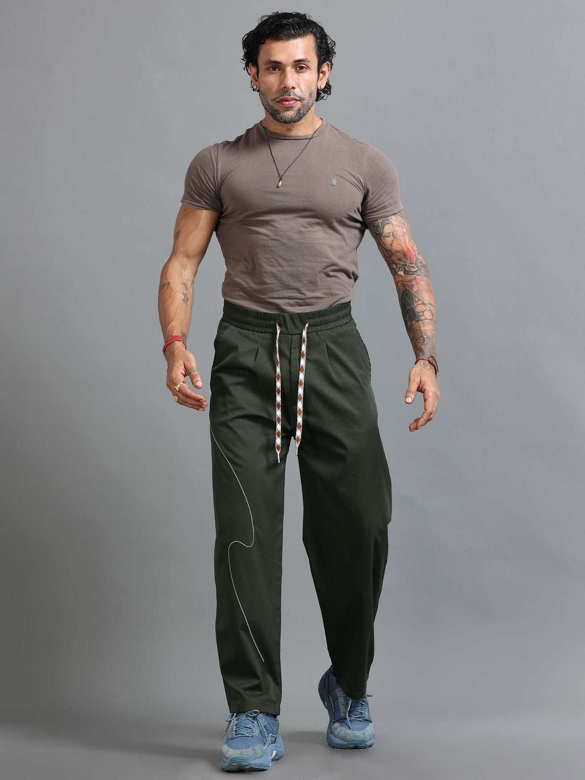 Dark Olive Relaxed Fit Trousers for Men detail view - Flowstate Relaxed Trouser by Italian Colony
