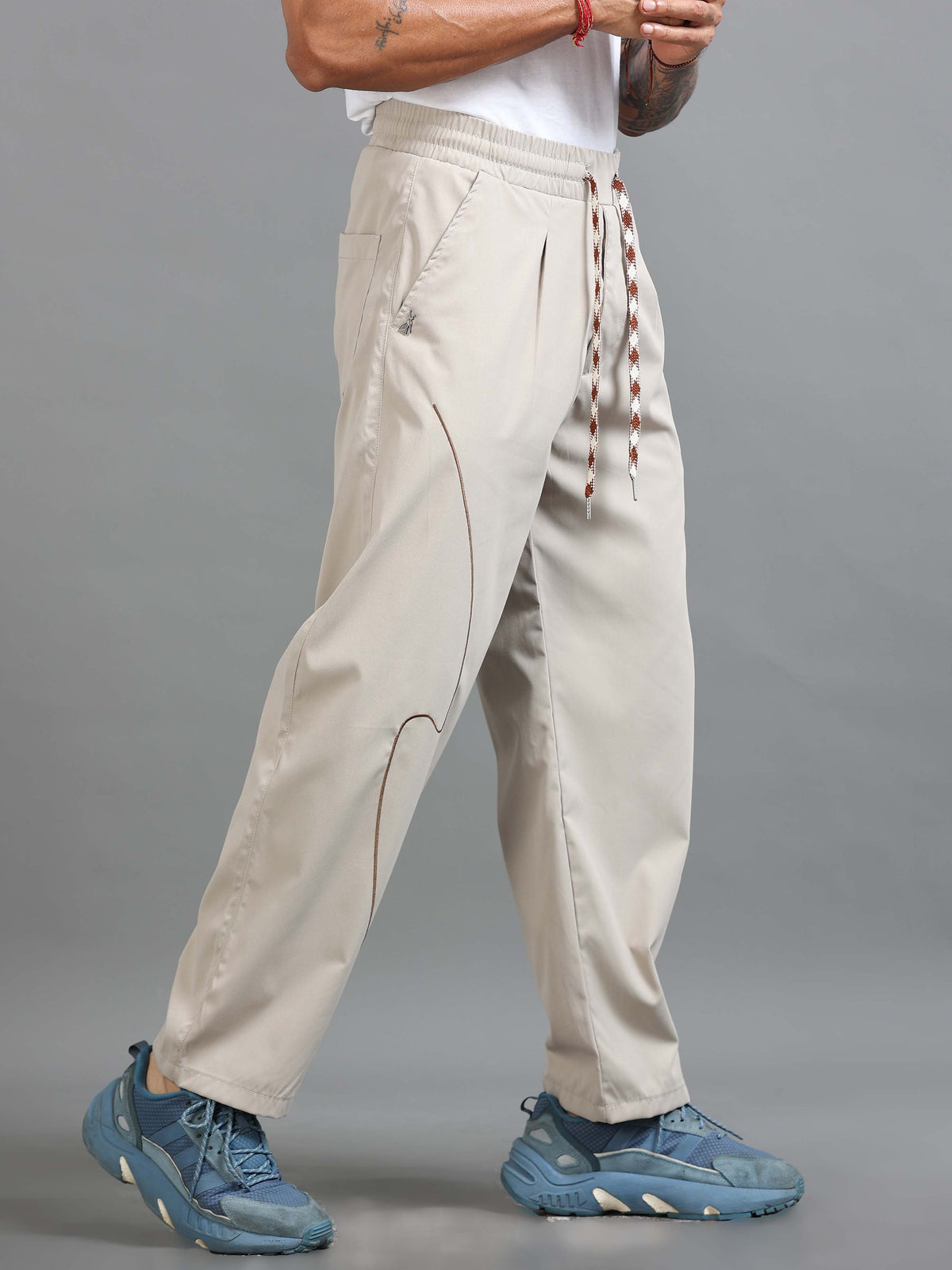 Cream Relaxed Fit Trousers for Men front view - Flowstate Relaxed Trouser by Italian Colony