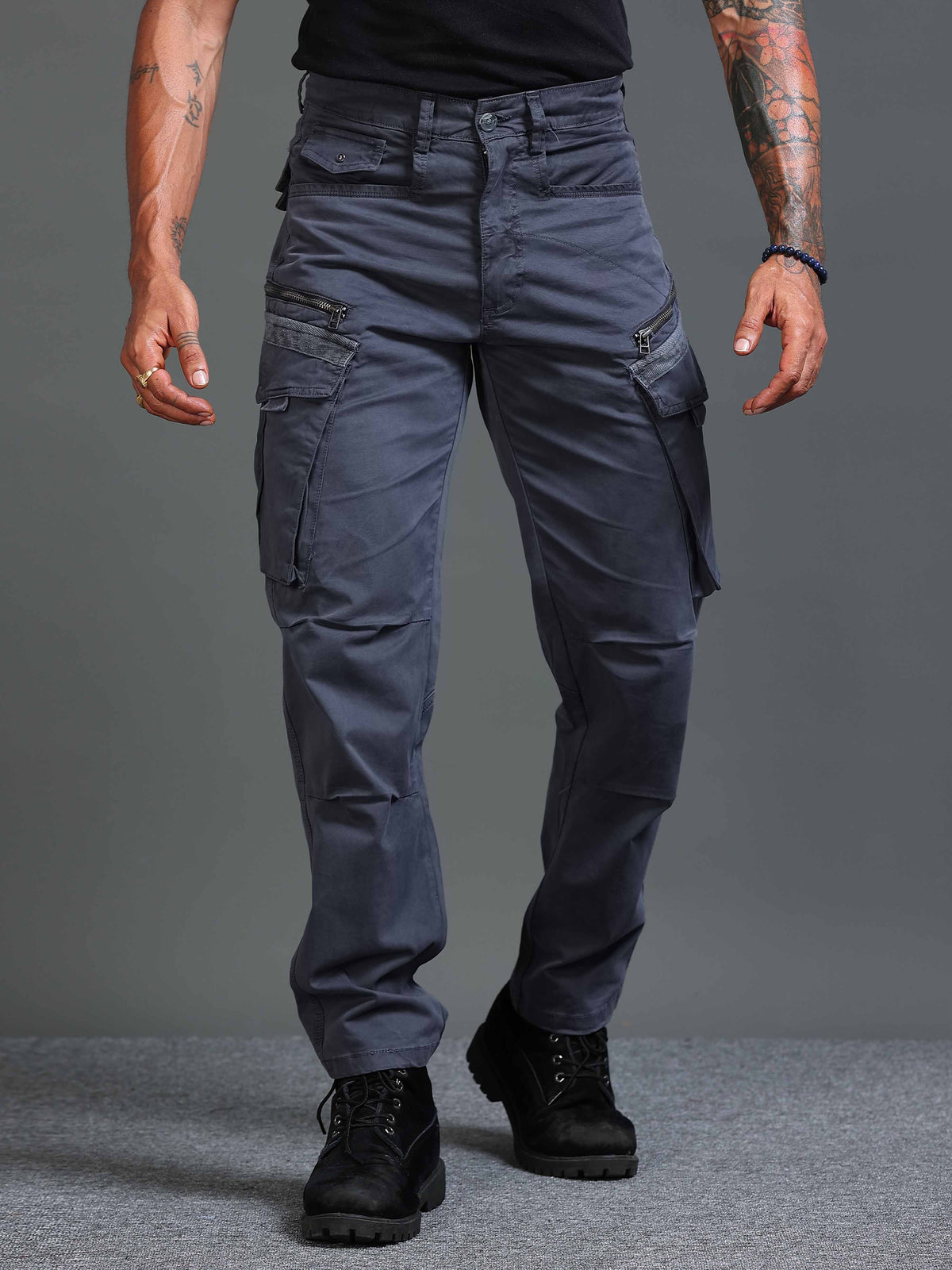 Rugged Zip Cargo Pants In Ash Blue