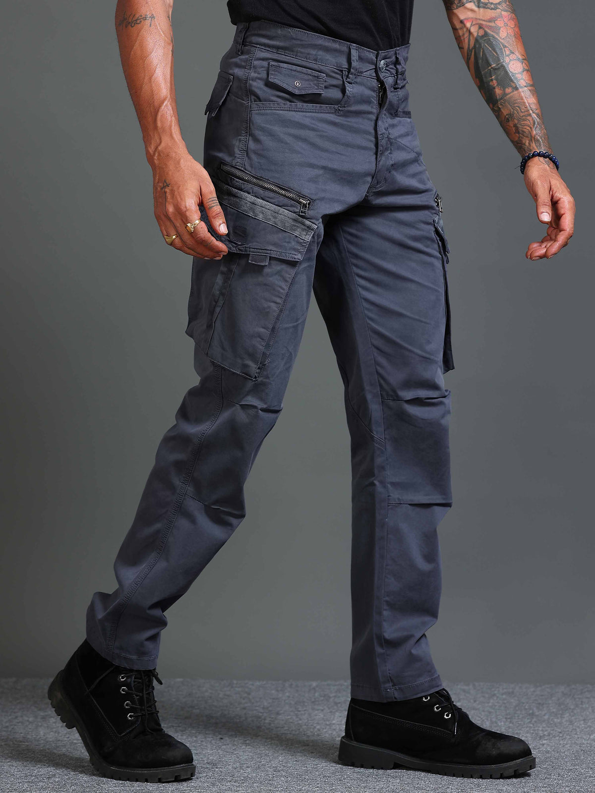 Rugged Zip Cargo Pants In Ash Blue