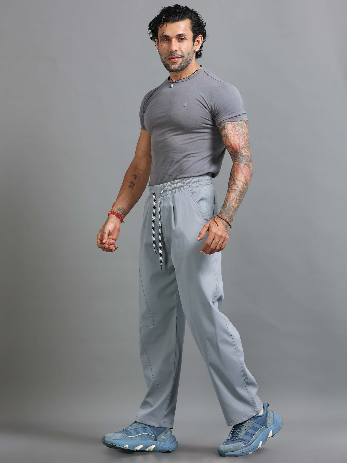 Light Grey Relaxed Fit Trousers for Men detail view - Flowstate Relaxed Trouser by Italian Colony